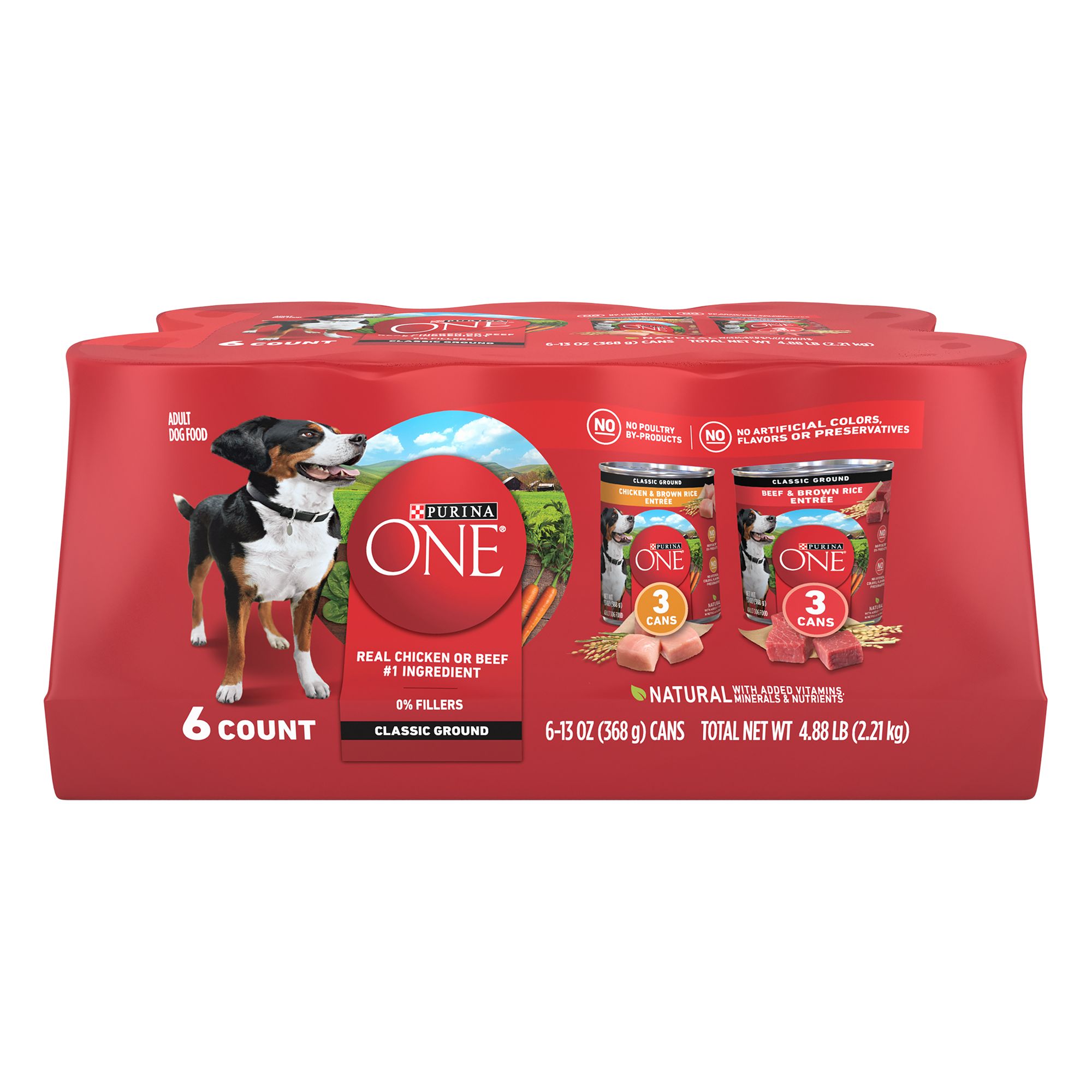 Purina ONE Classic Ground Entree Variety Pack Wet Dog Food 13 oz 6 Count | PetSmart Brown