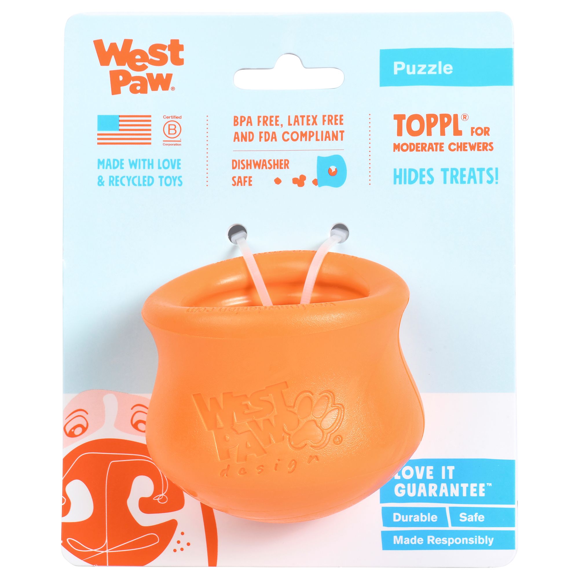 West Paw Zogoflex Toppl Dog Toy in Orange, Size: Small | PetSmart