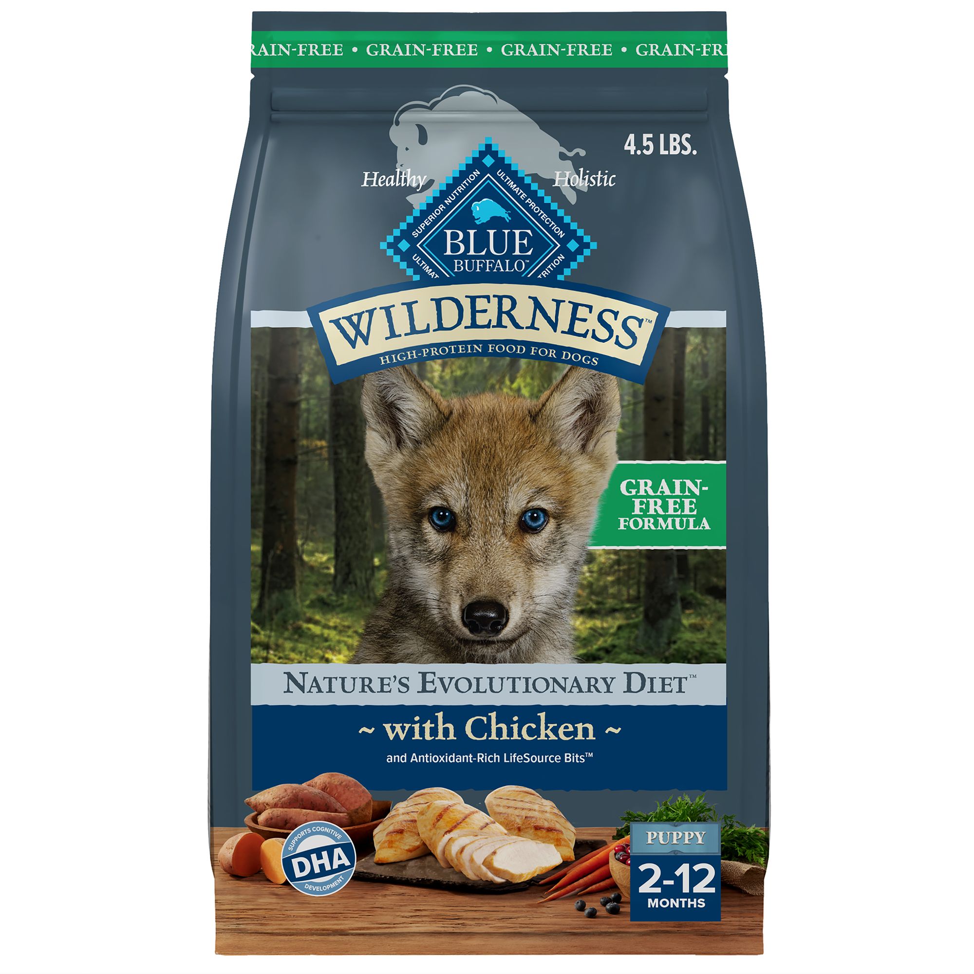 Blue Buffalo Wilderness Grain Free Puppy Dry Dog Food - High Protein, Chicken, Size: 4.5 lb | PetSmart