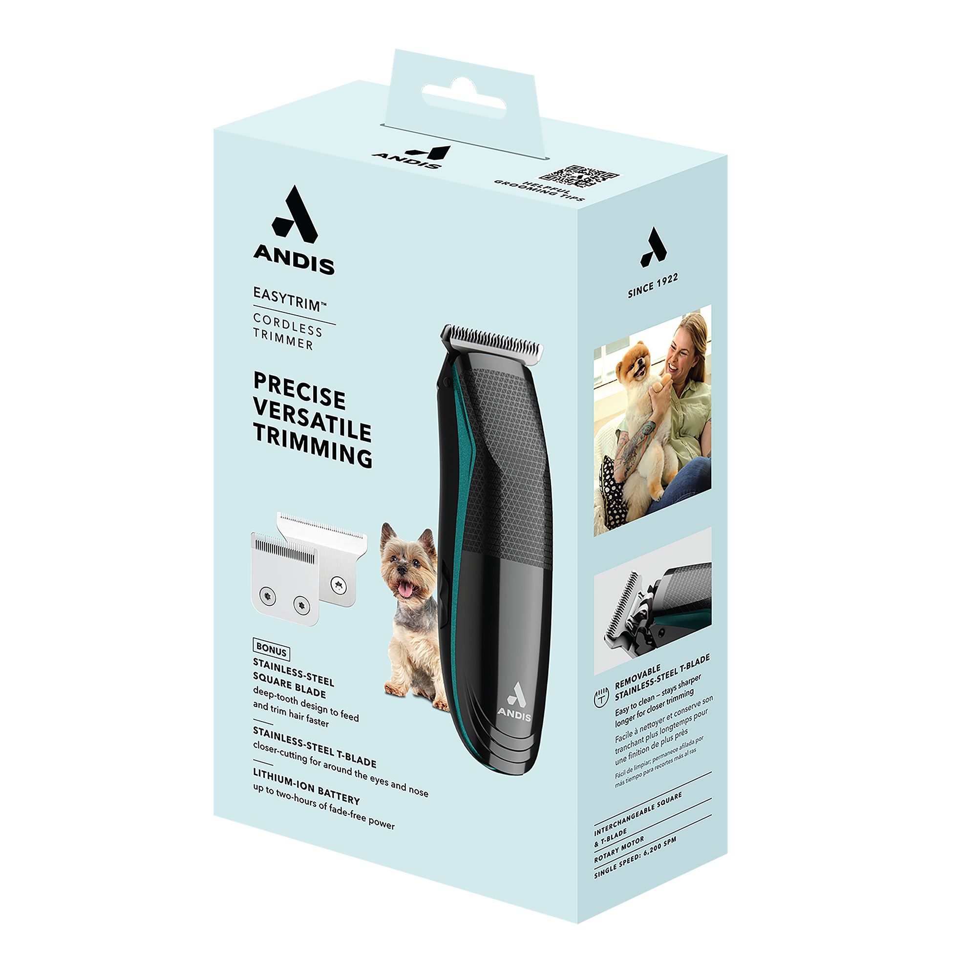 Andis® EasyTrim Cordless Pet Hair Electronic Trimmer with 2 Replaceable Stainless Steel Blades