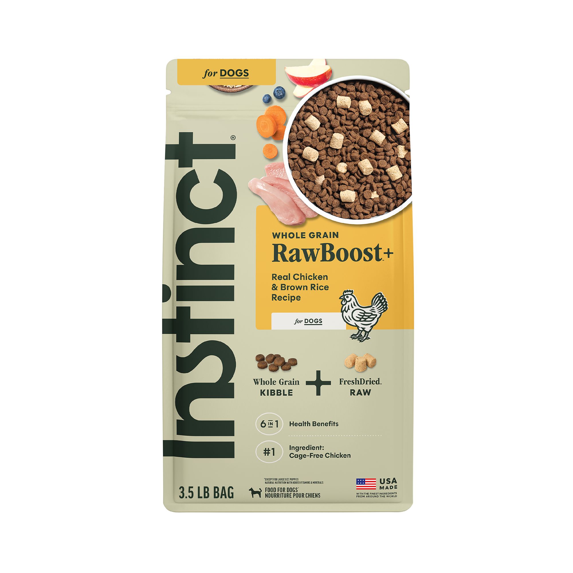 Instinct Raw Boost Whole Grain Kibble + Freeze-Dried All Life Stages Dry Dog Food - Chicken, Size: 3.5 lb | PetSmart Brown