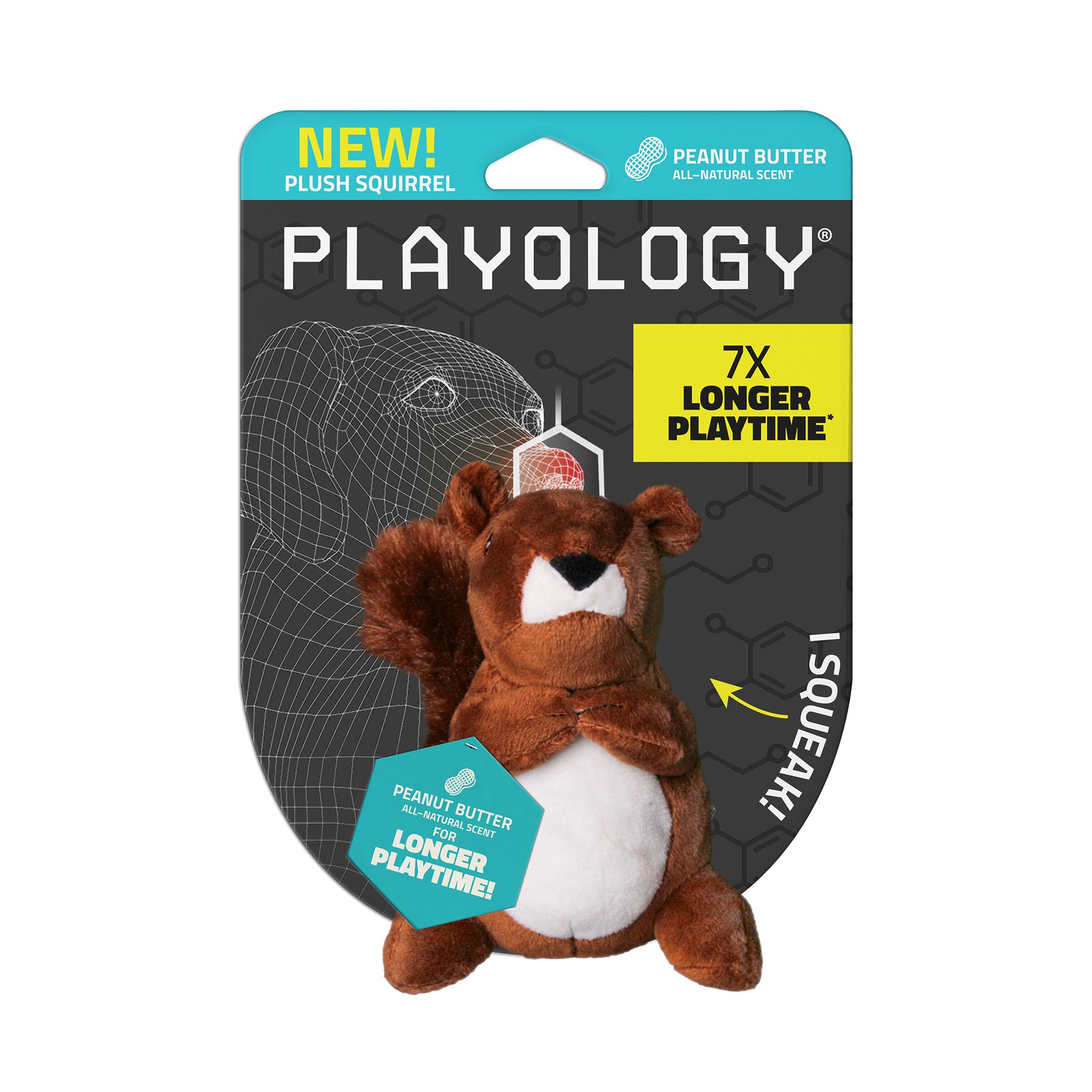 Playology Squirrel Peanut Butter Scent Plush Dog Toy in Brown, Size: Small | PetSmart