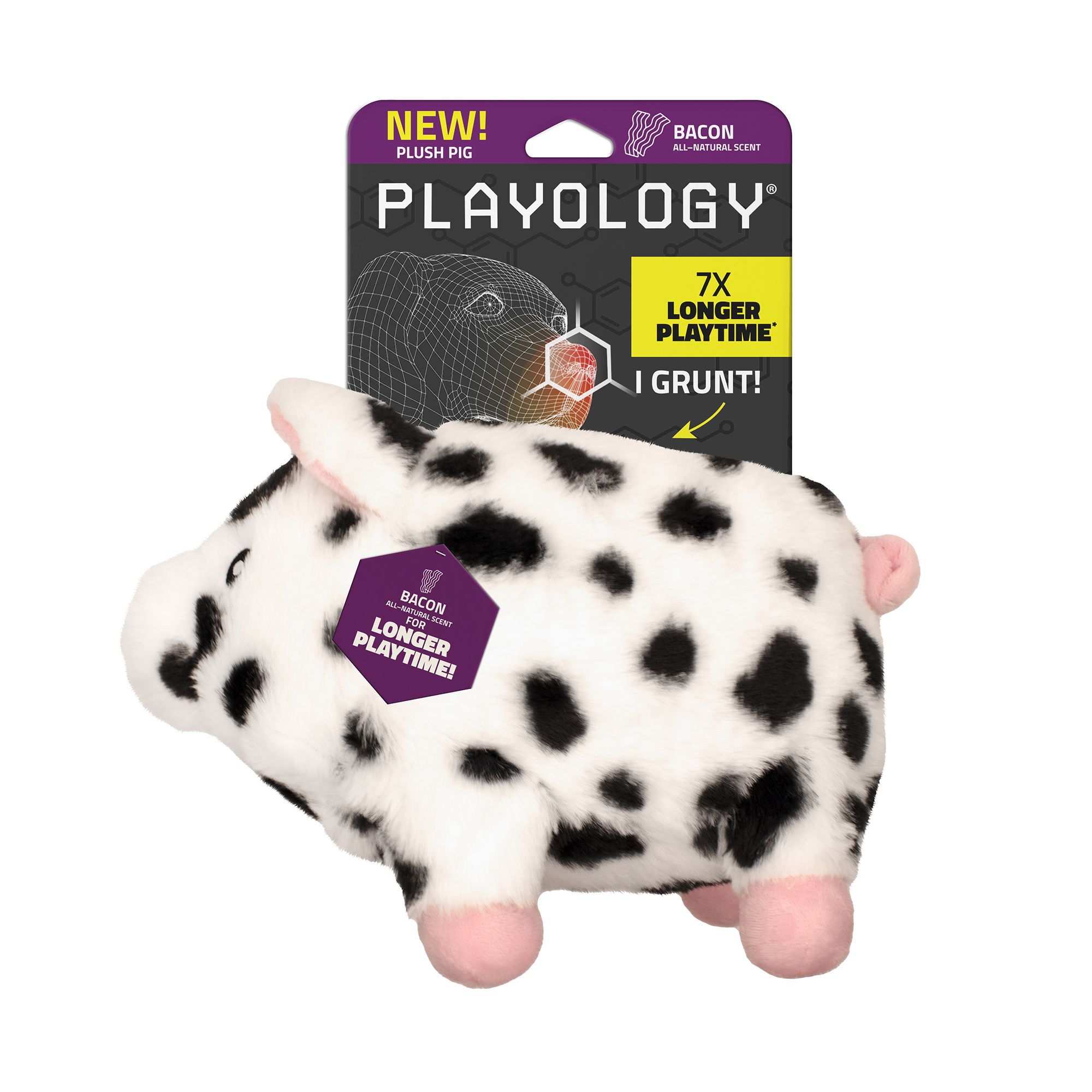 Playology Grunting Pig Bacon Scent Plush Dog Toy in White/Black, Size: Large/XL | PetSmart