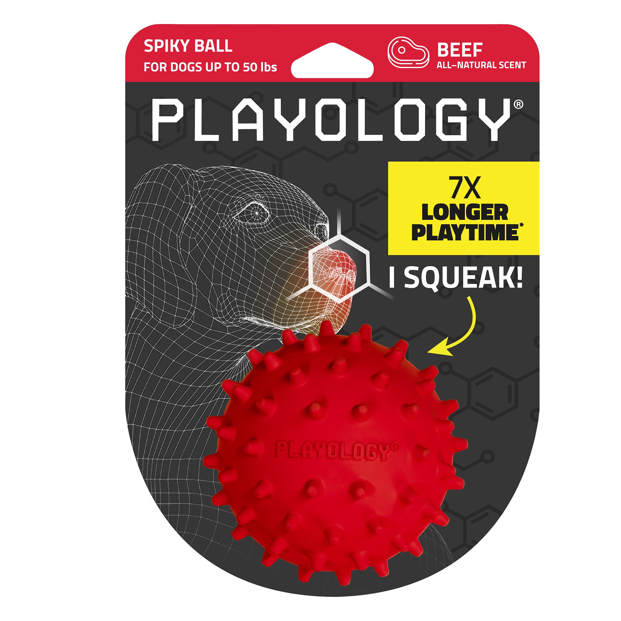 Playology Spiky Squeaky Beef Scent Ball Dog Toy in Red, Size: XL | PetSmart