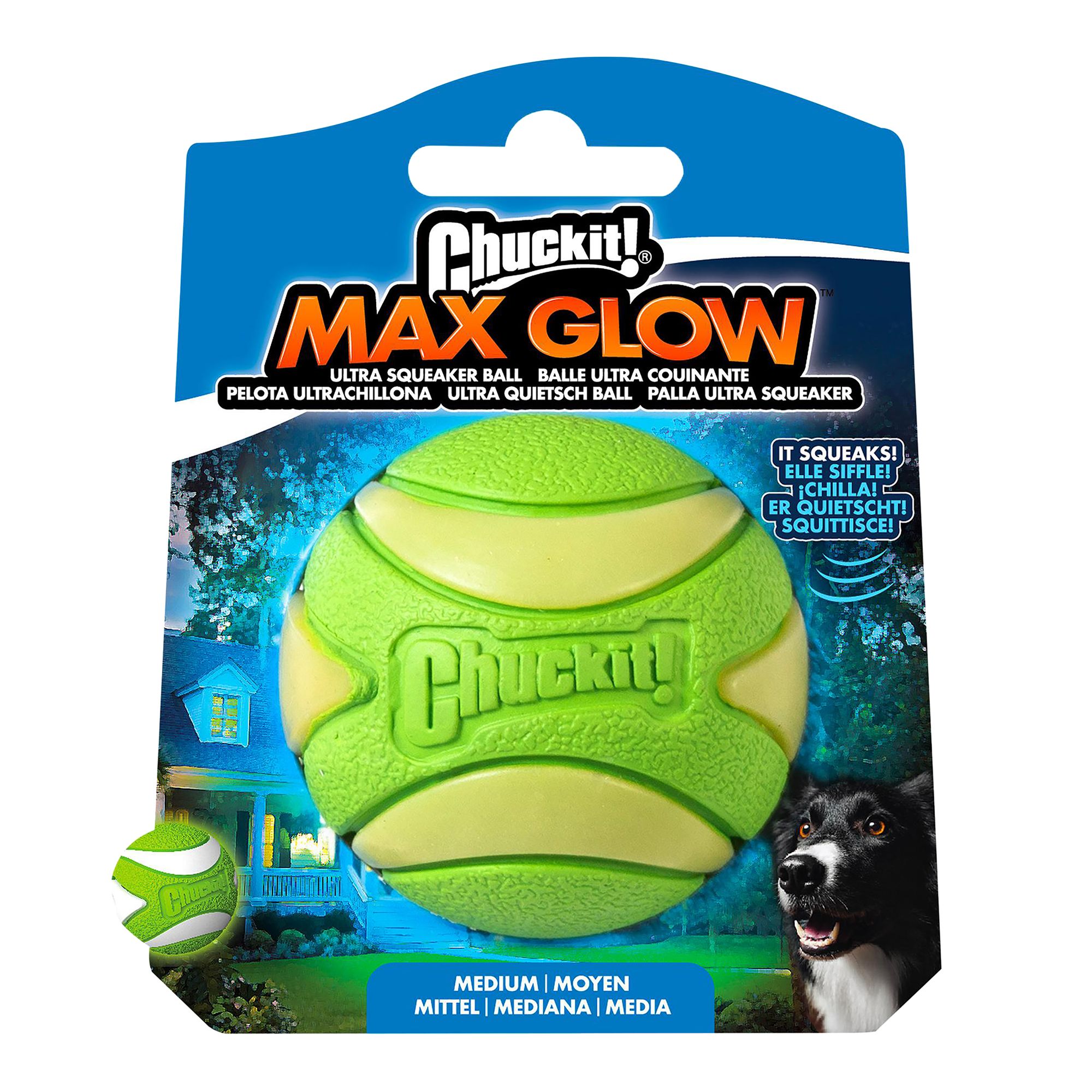 Chuckit! Max Glow Ball Dog Toy in Green/Yellow, Size: Medium | PetSmart