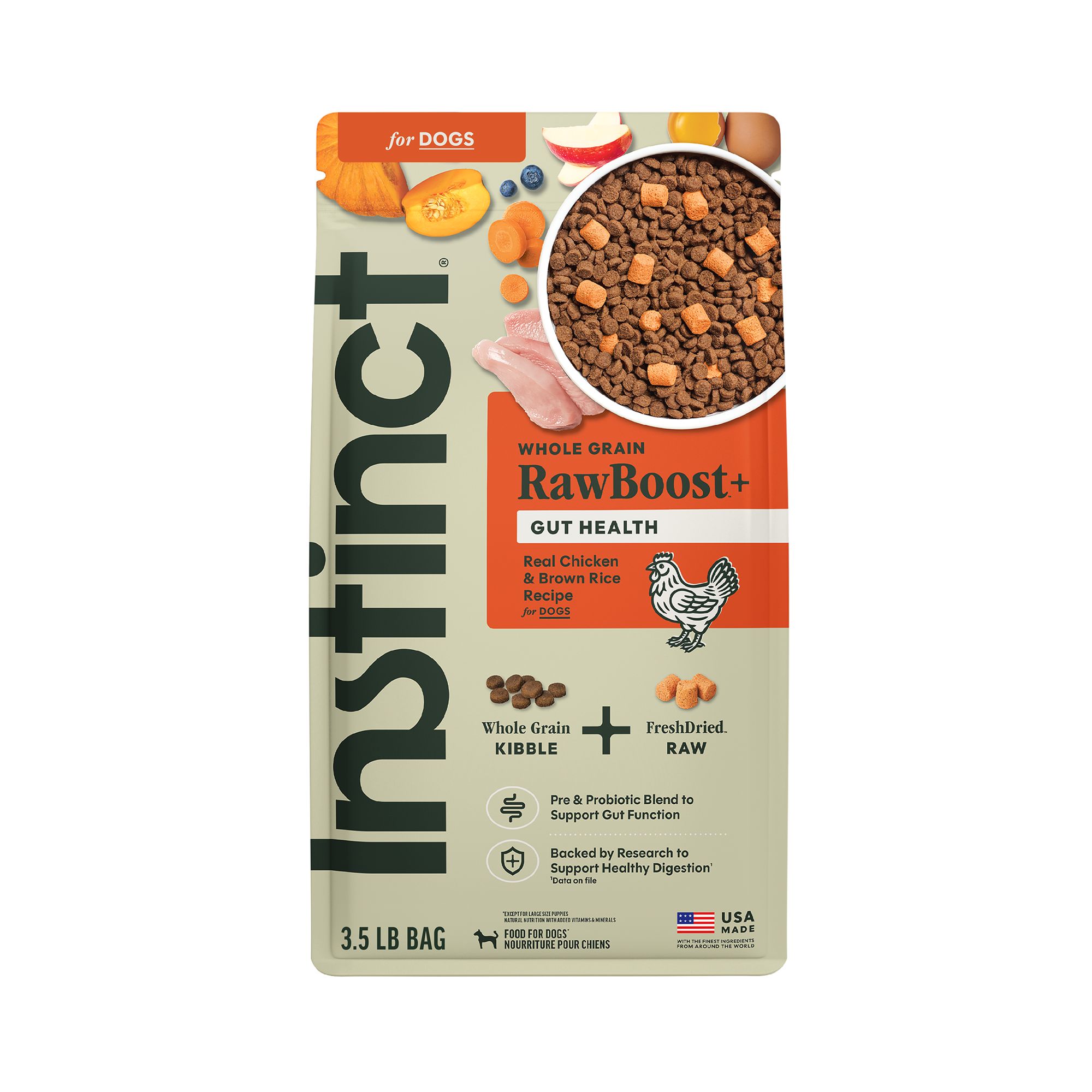 Instinct RawBoost Whole Grain Kibble + Freeze-Dried Raw Gut Health All Life Stages Dry Dog Food, Size: 3.5 lb | PetSmart White