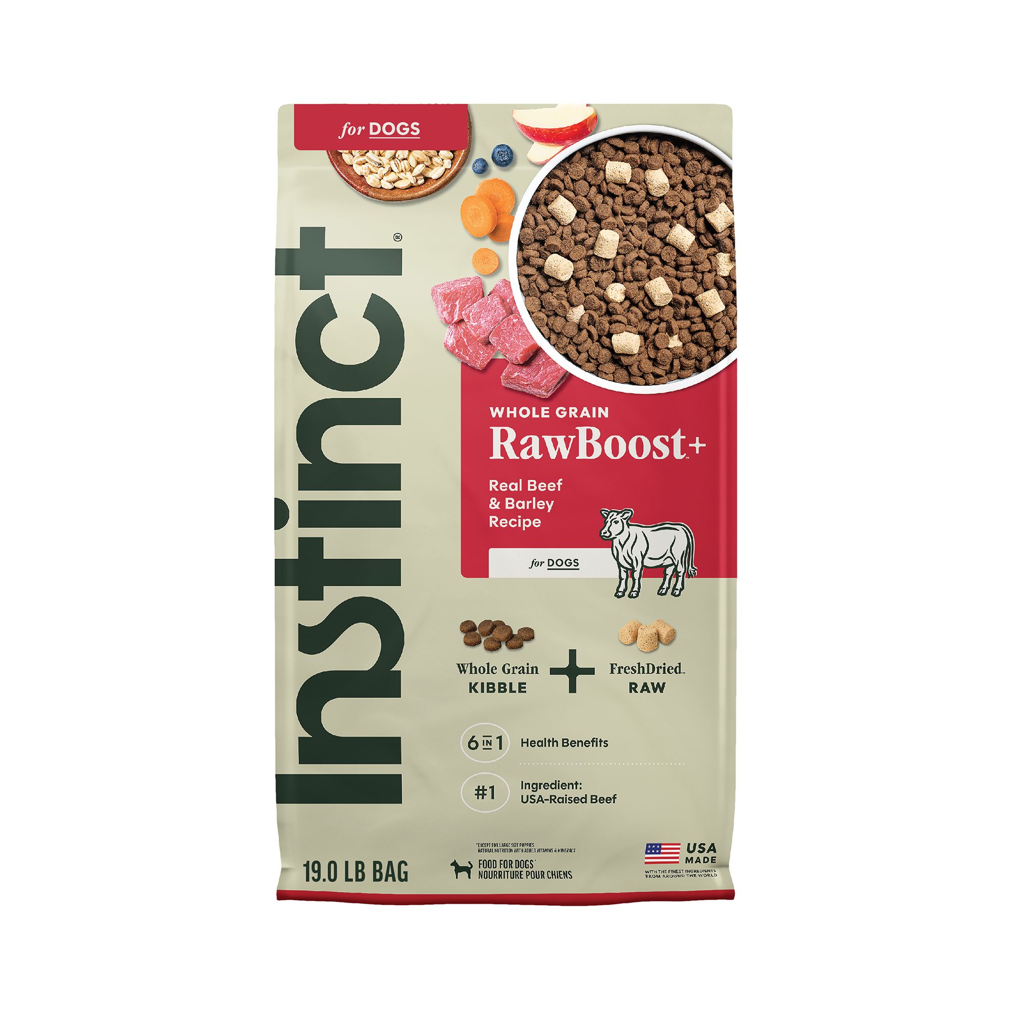 Instinct RawBoost Whole Grain Kibble + Freeze-Dried Raw All Life Stage Dry Dog Food - Beef and Barley, Size: 20 lb | PetSmart Brown