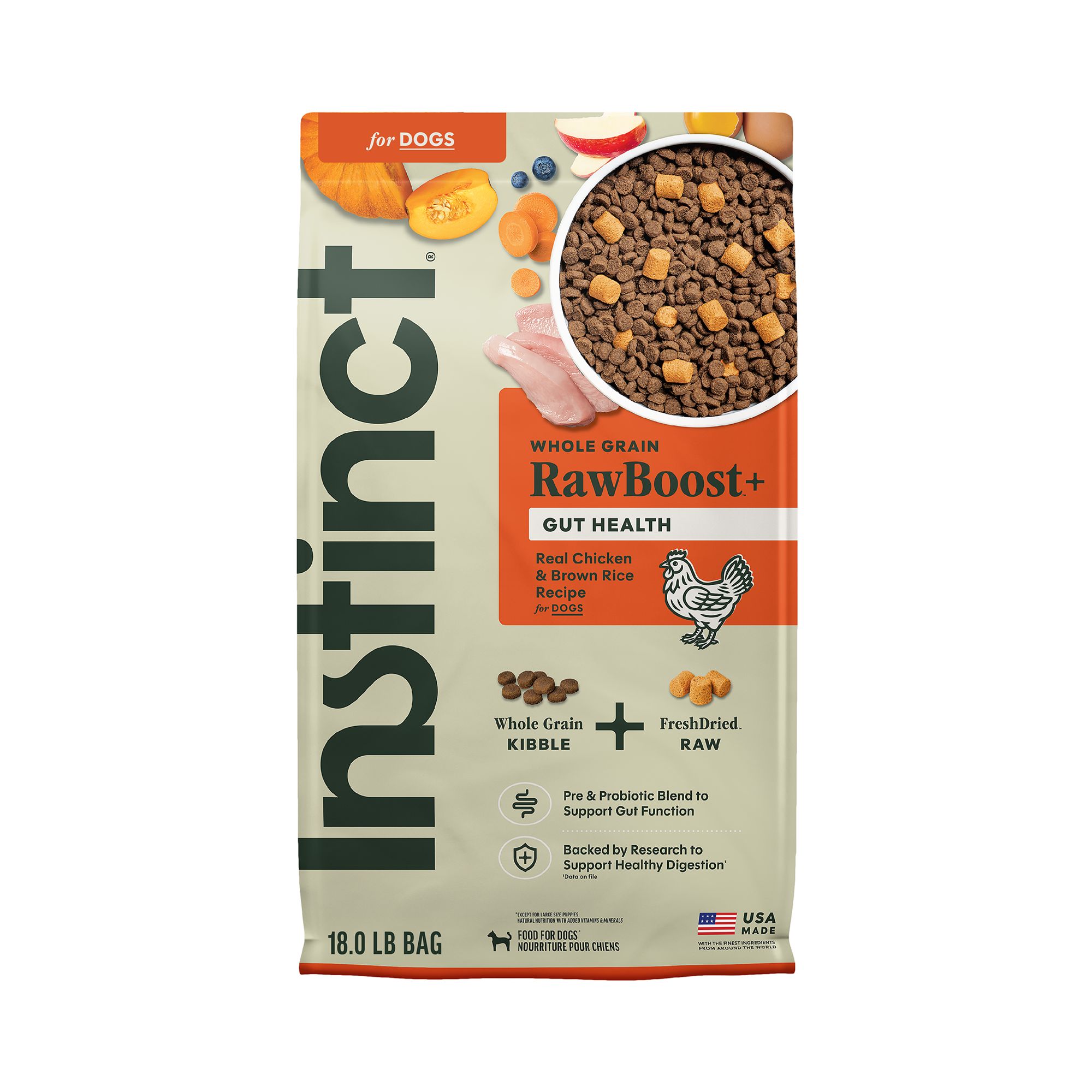 Instinct RawBoost Whole Grain Kibble + Freeze-Dried Raw Gut Health All Life Stages Dry Dog Food, Size: 18 lb | PetSmart White