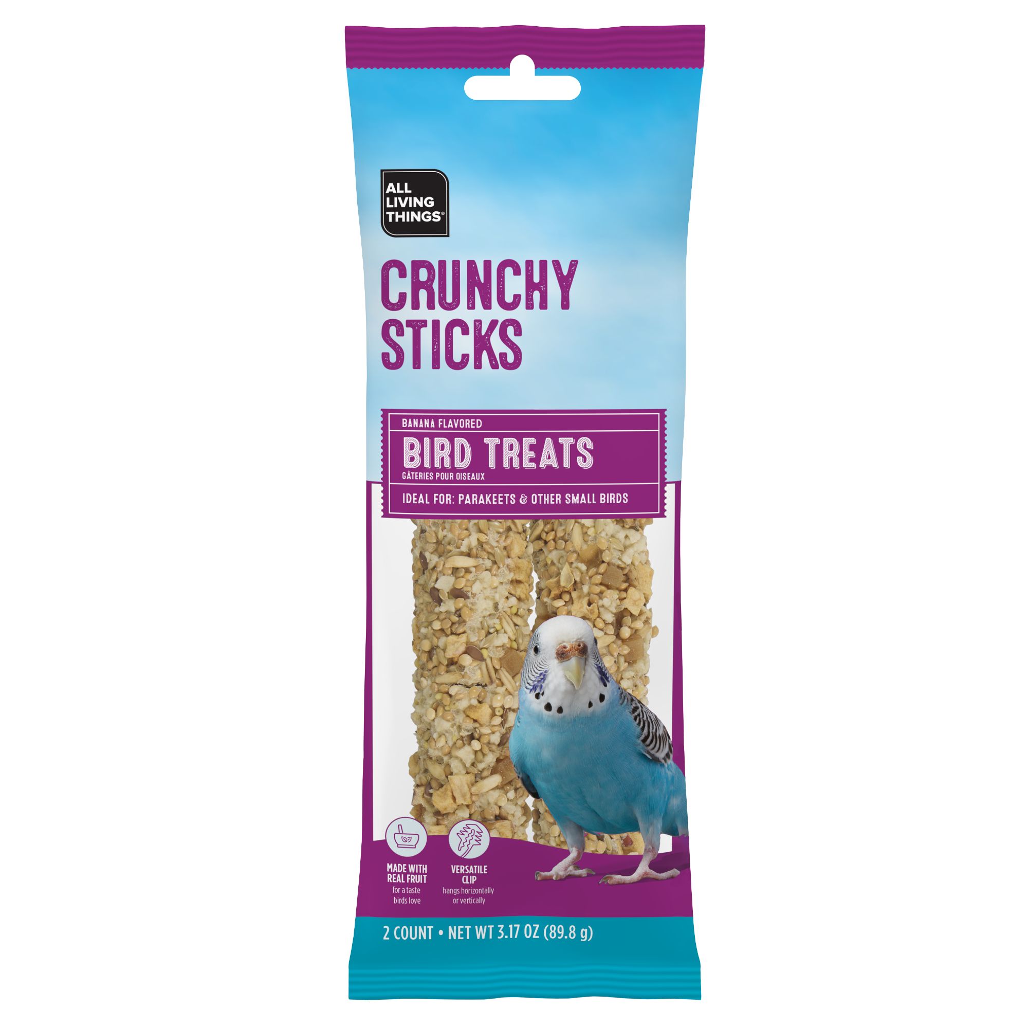 All Living Things® Crunchy Sticks - Banana Flavored Bird Treats for Parakeets (2 Count)