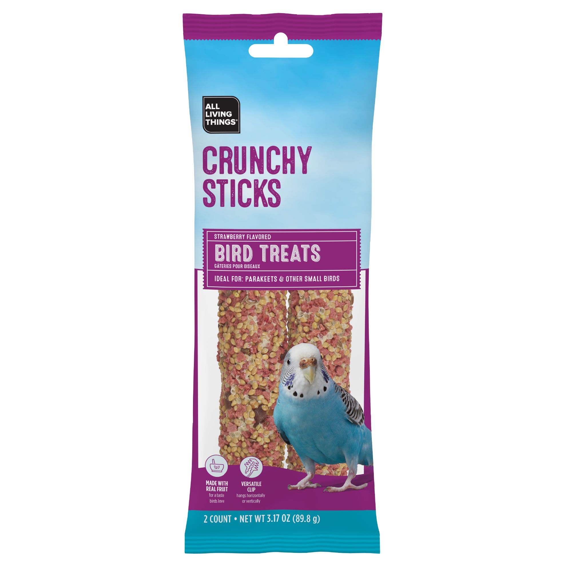All Living Things® Crunchy Sticks - Strawberry Flavored Bird Treats for Parakeets (2 Count)