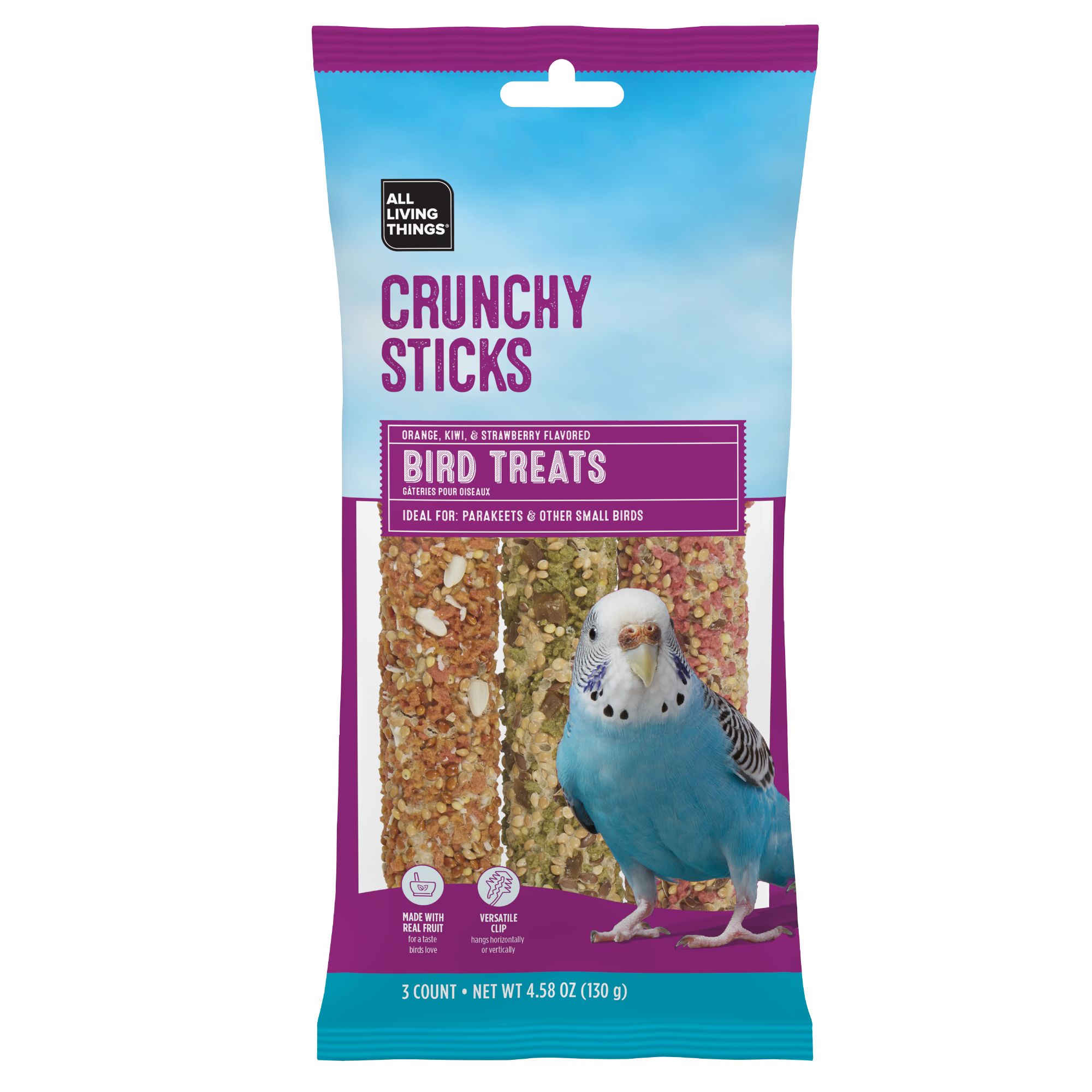 All Living Things® Crunchy Sticks - Orange, Kiwi, & Strawberry Flavored Parakeet Treats (3 Count)