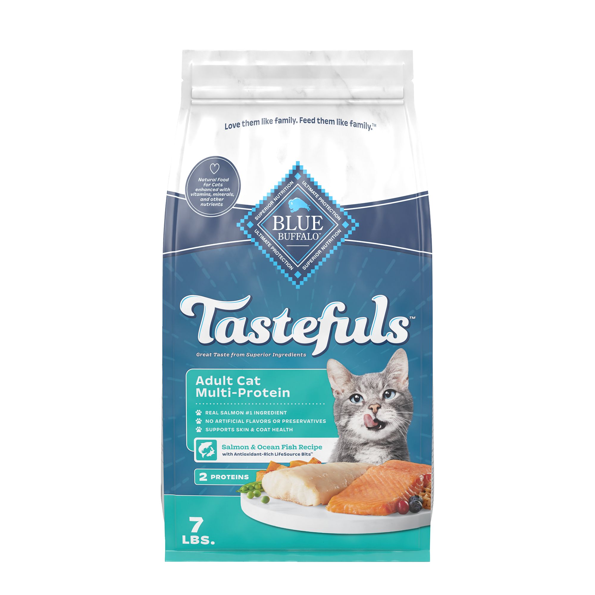Blue Buffalo Tastefuls Multi-Protein Adult Dry Cat Food - Salmon and Ocean Fish, Size: 7 lb | PetSmart