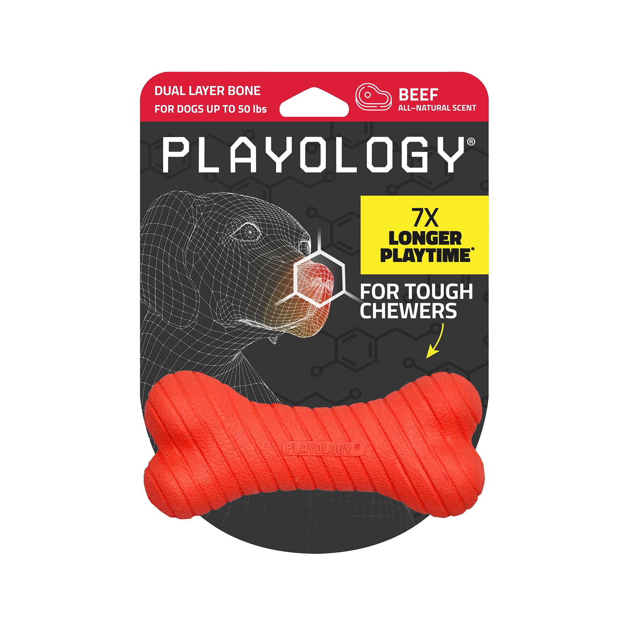 Playology Dual Layer Bone Beef Scent Chew Dog Toy in Red, Size: Medium | PetSmart