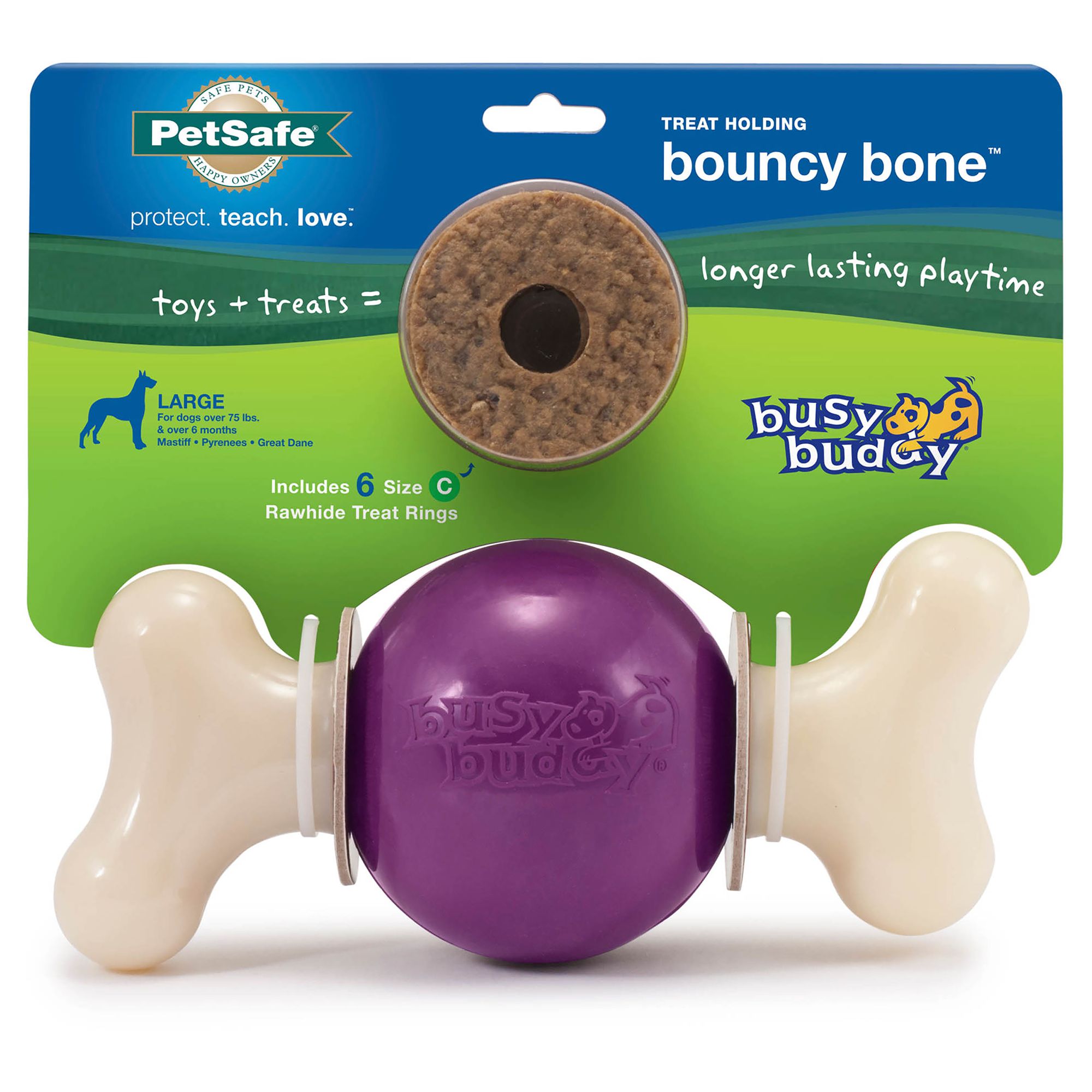 PetSafe Busy Buddy Bouncy Bone Treat Dispensing Dog Toy in Purple/White, Size: Large | PetSmart