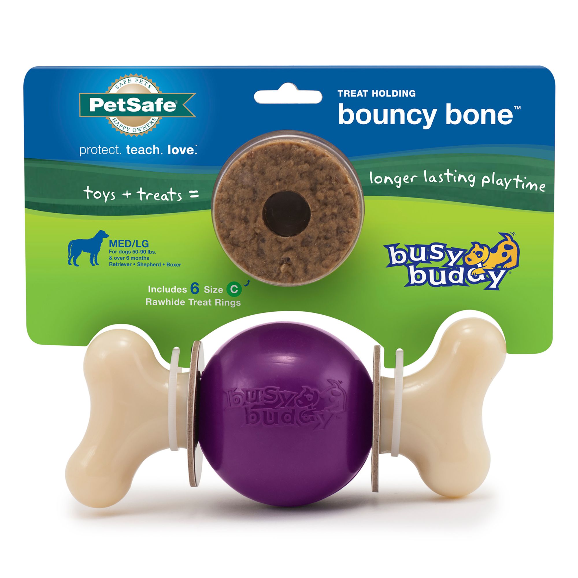 PetSafe Busy Buddy Bouncy Bone Treat Dispensing Dog Toy in Purple/White, Size: Medium/Large | PetSmart