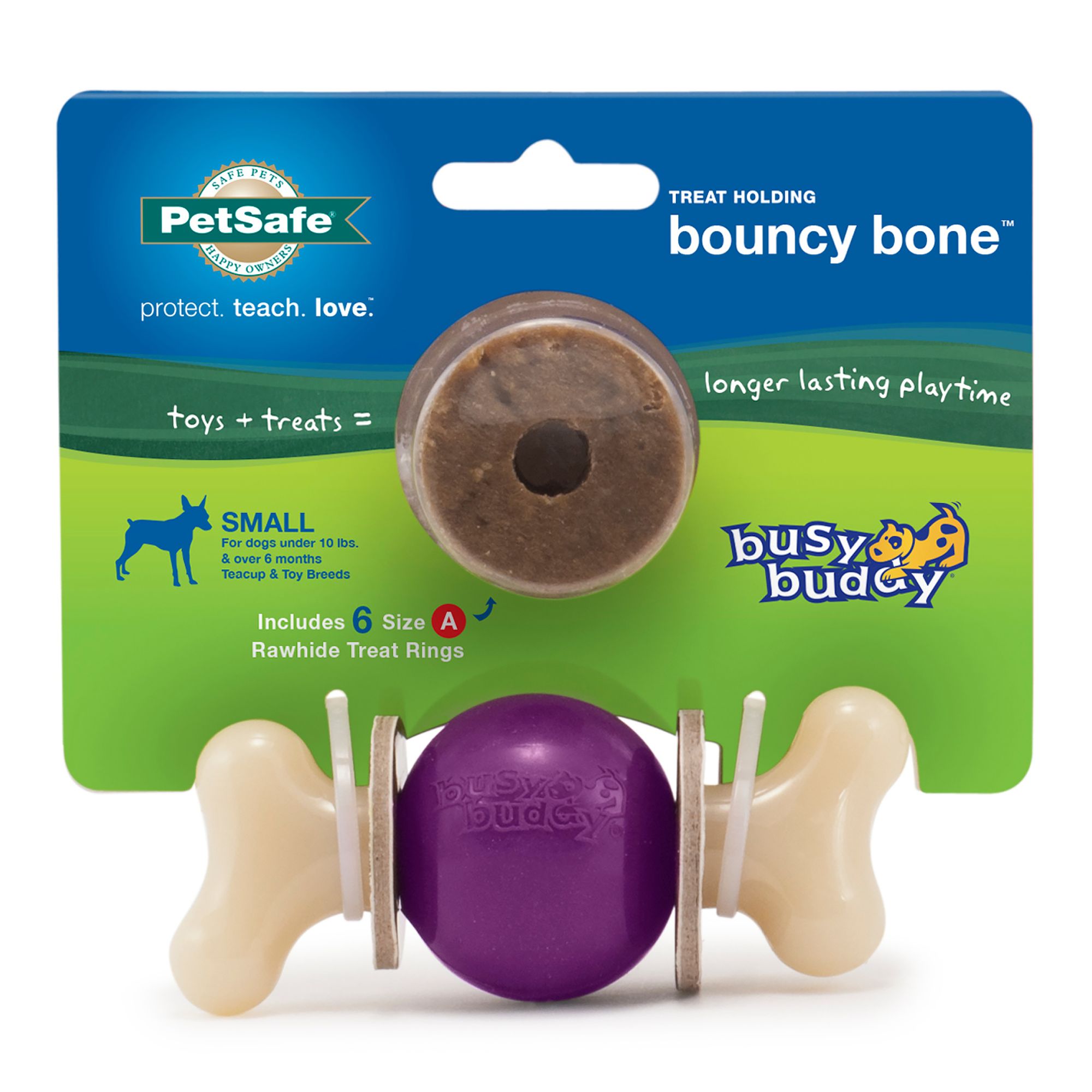 PetSafe Busy Buddy Bouncy Bone Treat Dispensing Dog Toy in Purple/White, Size: Small | PetSmart