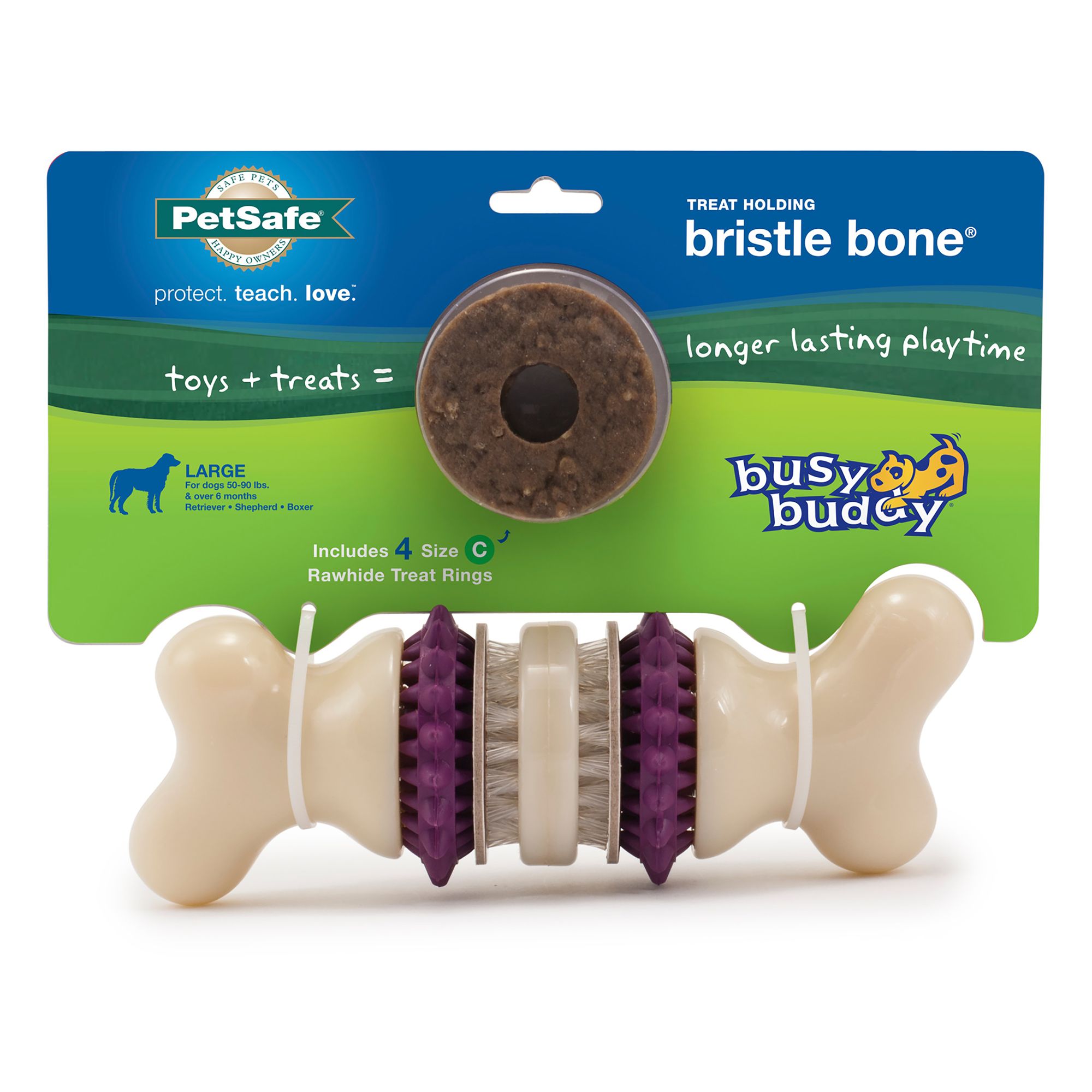 PetSafe Busy Buddy Bristle Bone Treat Dispensing Dog Toy in Purple/White, Size: Large | PetSmart