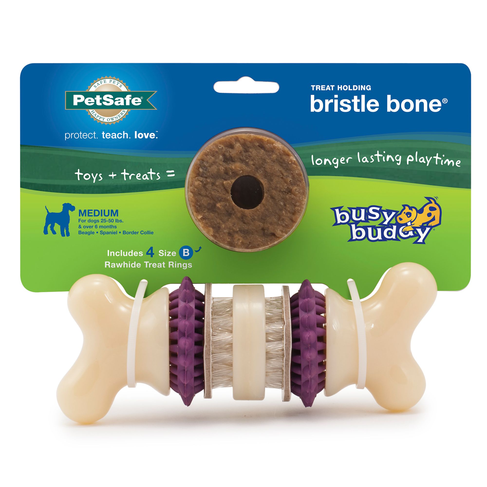 PetSafe Busy Buddy Bristle Bone Treat Dispensing Dog Toy in Purple/White, Size: Medium | PetSmart