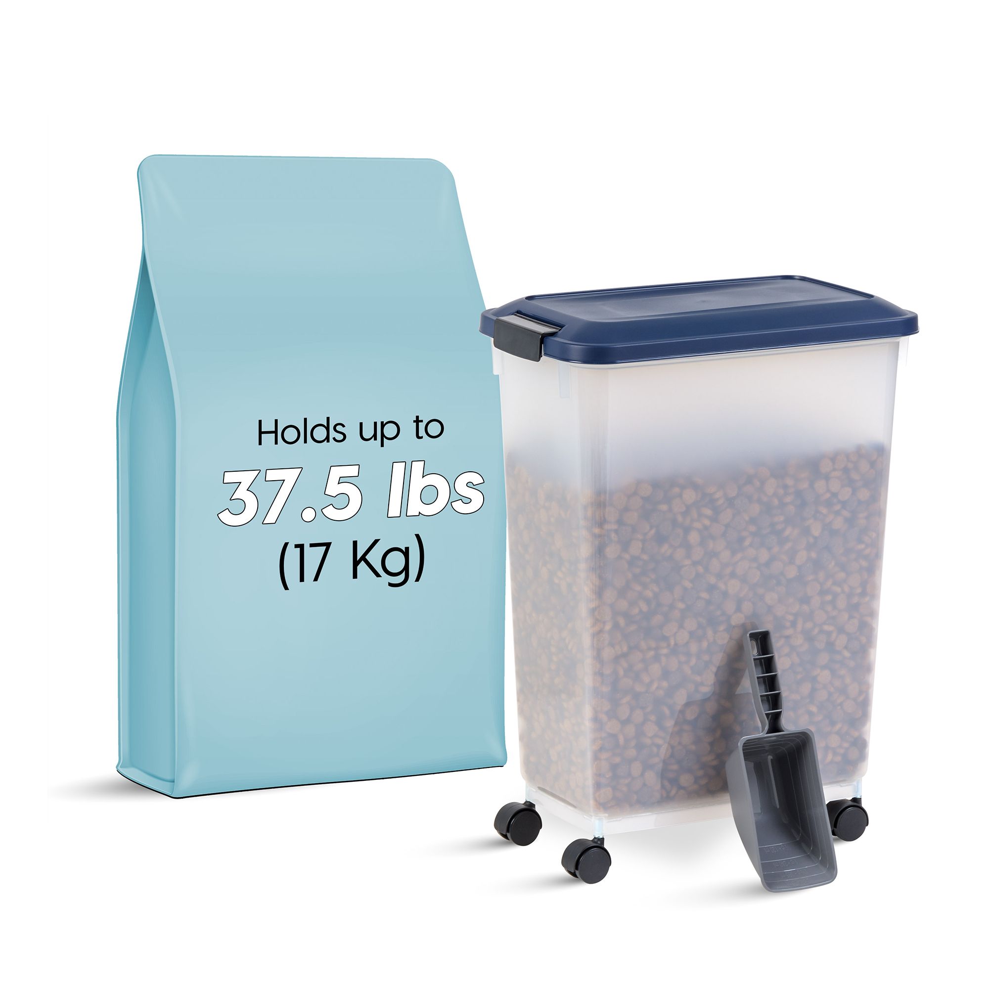 IRIS, 37.5 Lbs. Airtight Pet Food Container - Dog and Cat Storage Bin with Scoop in Blue | PetSmart