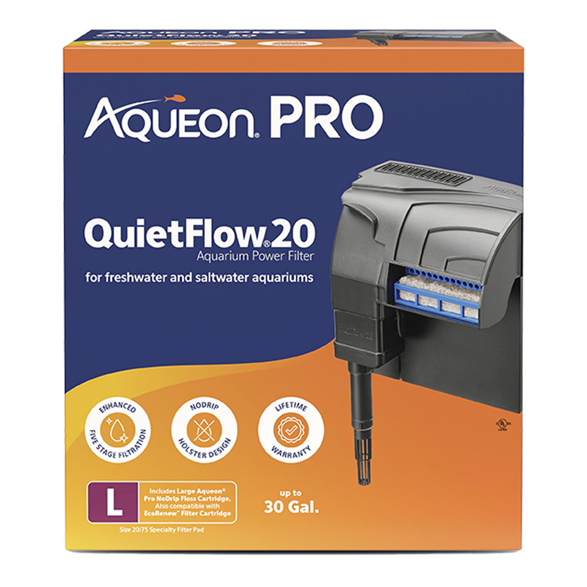 Aqueon® QuietFlow® PRO Aquarium Power Filter (up to 30 gal)
