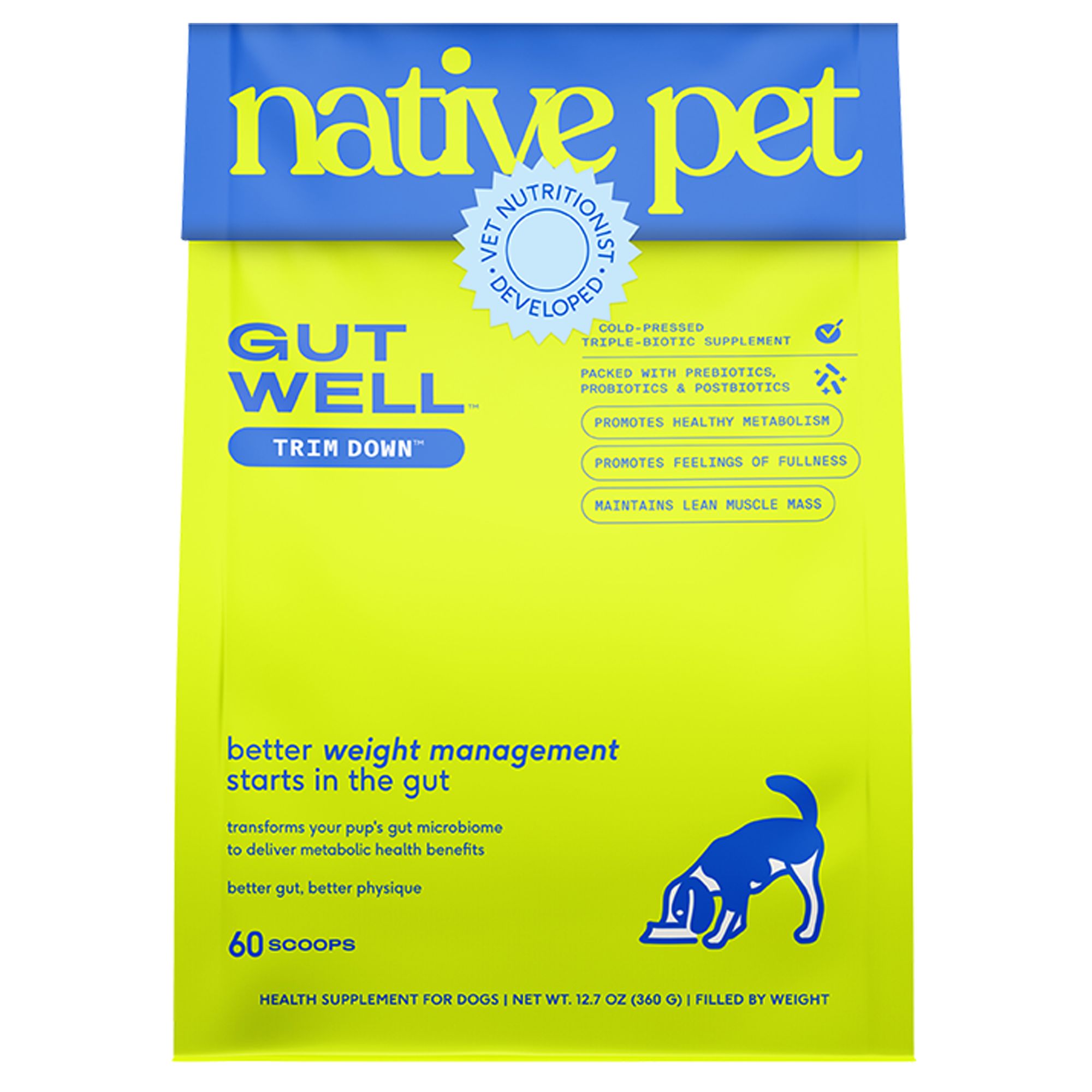 Native Pet GutWell Trim Down Healthy Weight Management and Metabolic Support Supplement for Dogs, Size: 12.7 oz | PetSmart
