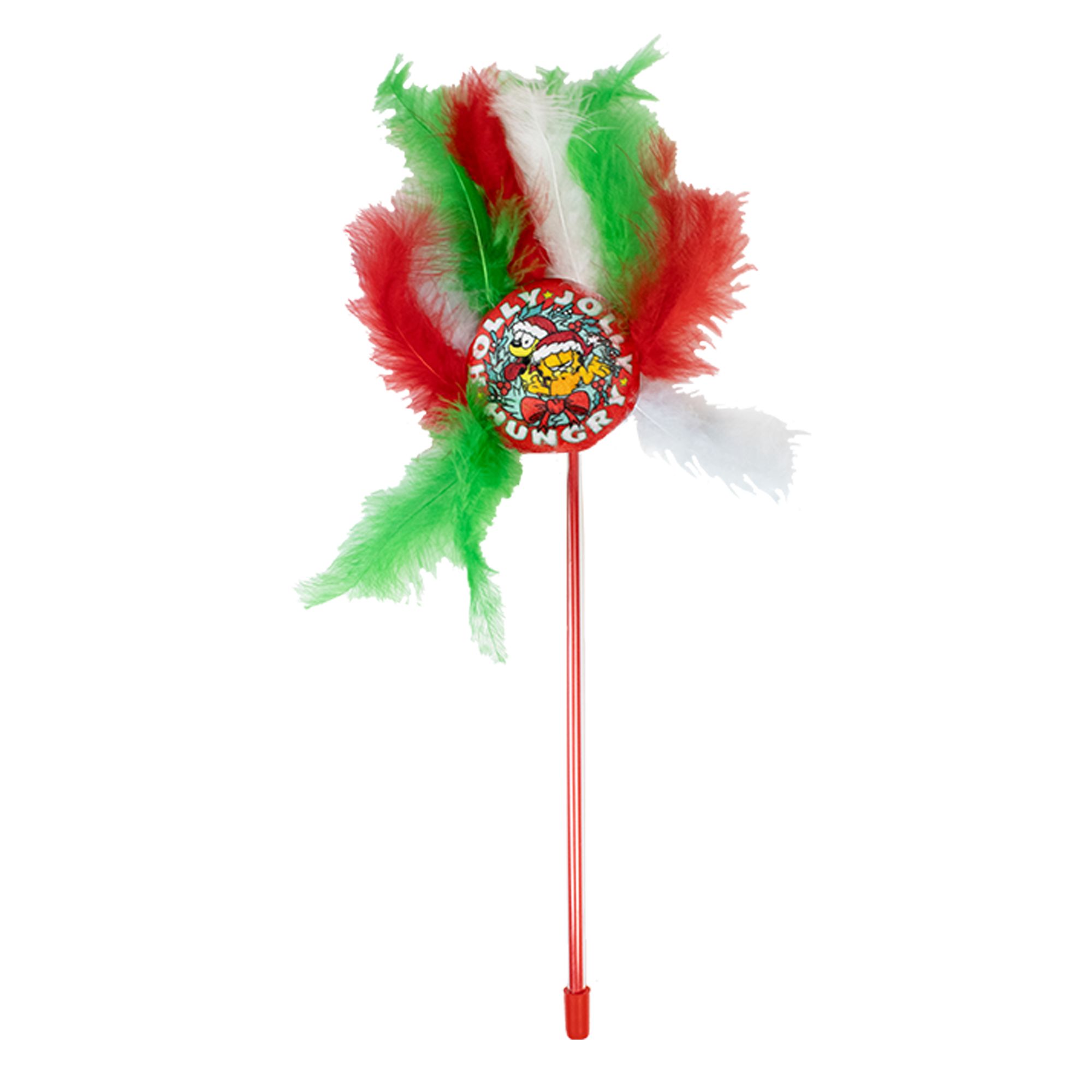 Licensed Brand Garfield Holiday Feather Cat Teaser Toy in Red/Green | PetSmart