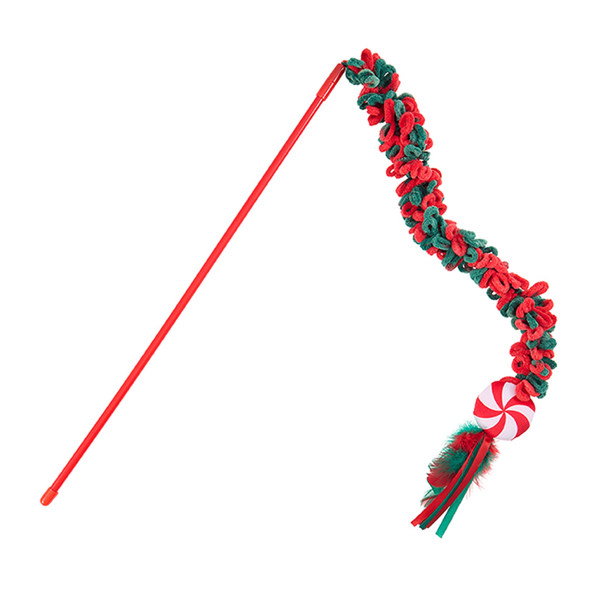 Merry & Bright Holiday Plush Cat Teaser in Red/Green | PetSmart
