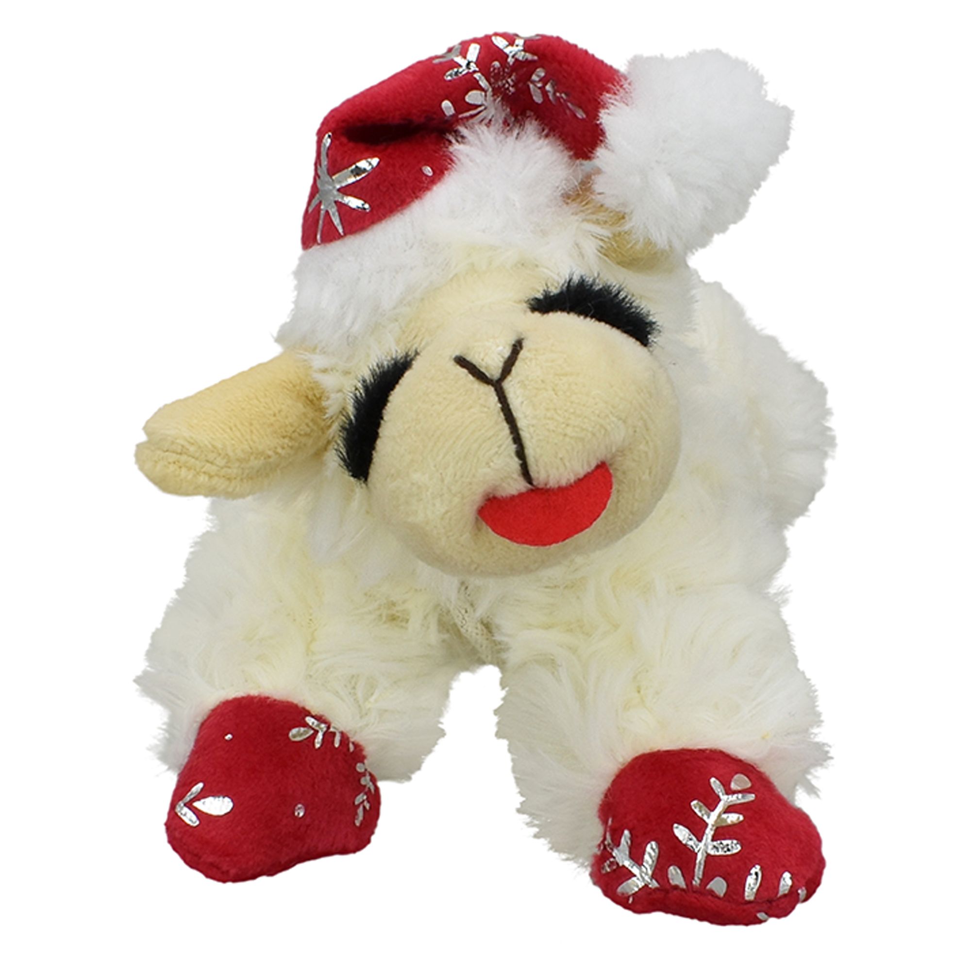 Multipet Holiday Lamb Chop Red and Silver Snowflake Santa Hat 6", Size: Medium | PetSmart