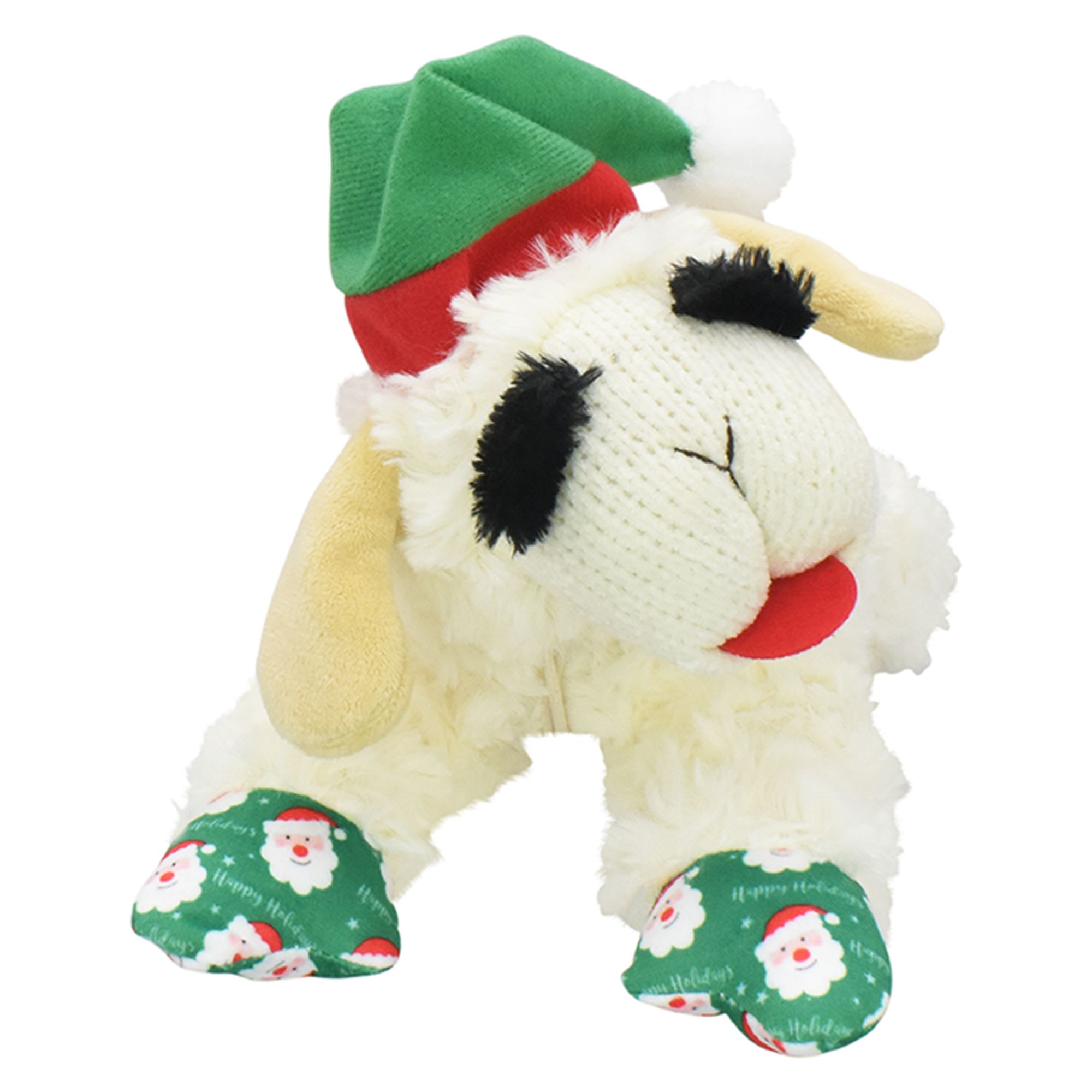 Multipet Holiday Lamb Chop with Red and Green Santa Hat 10.5" in Red/Green, Size: Small | PetSmart