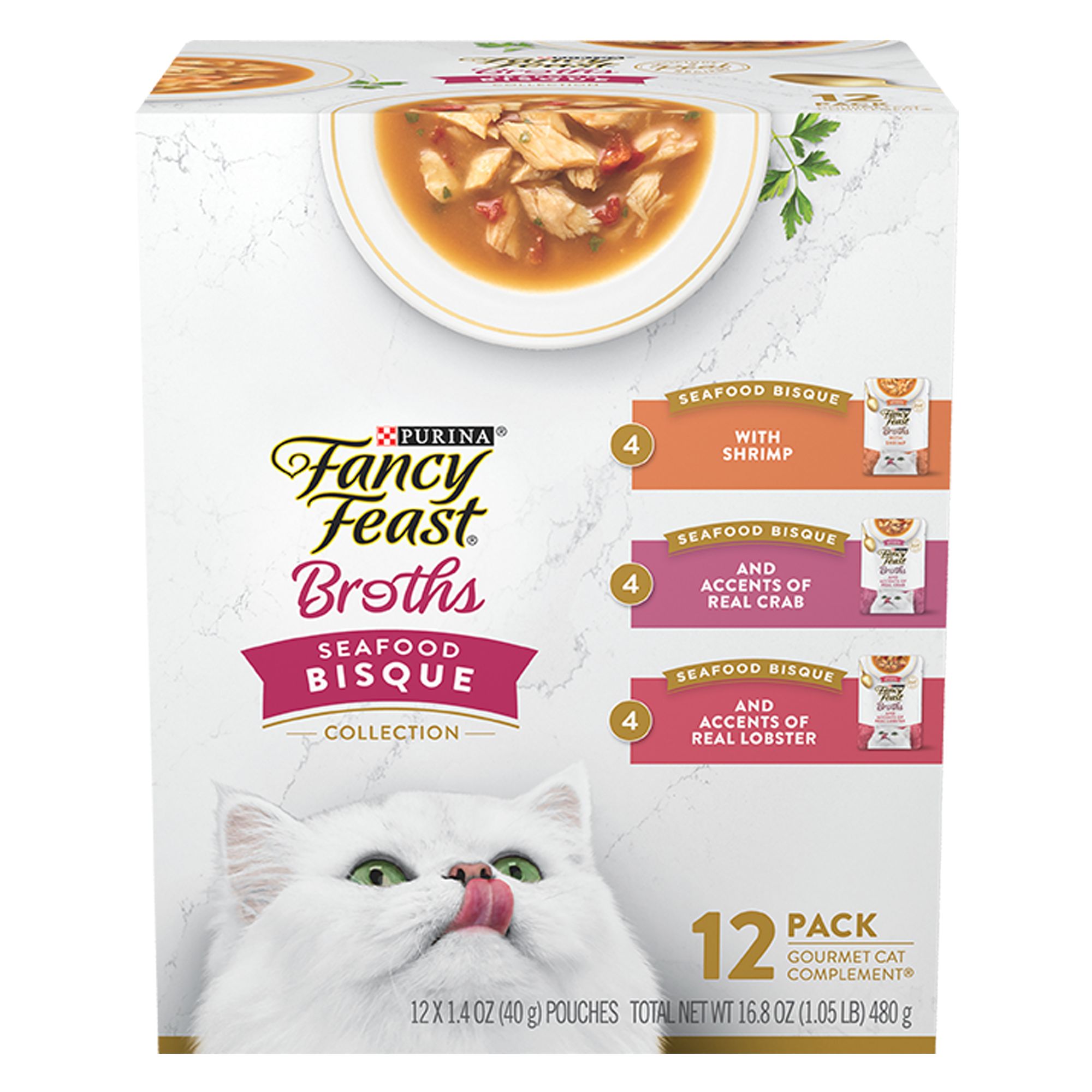 Fancy Feast Broths Seafood Bisque Cat Food Topper Variety Pack - 36 Count | PetSmart