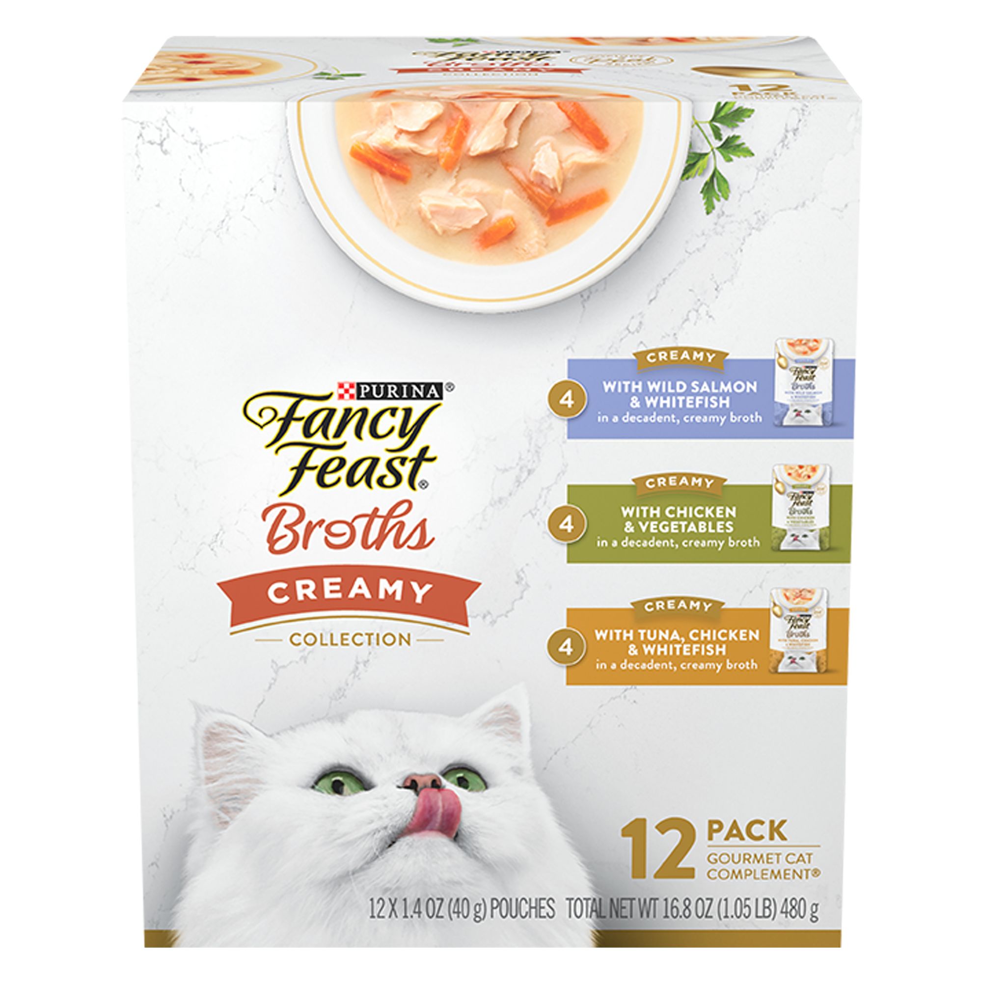 Fancy Feast Creamy Broths Adult Food Topper, Limited Ingredients - Variety Pack, 12 CT, 16.8 OZ, Size: Count | PetSmart Salmon