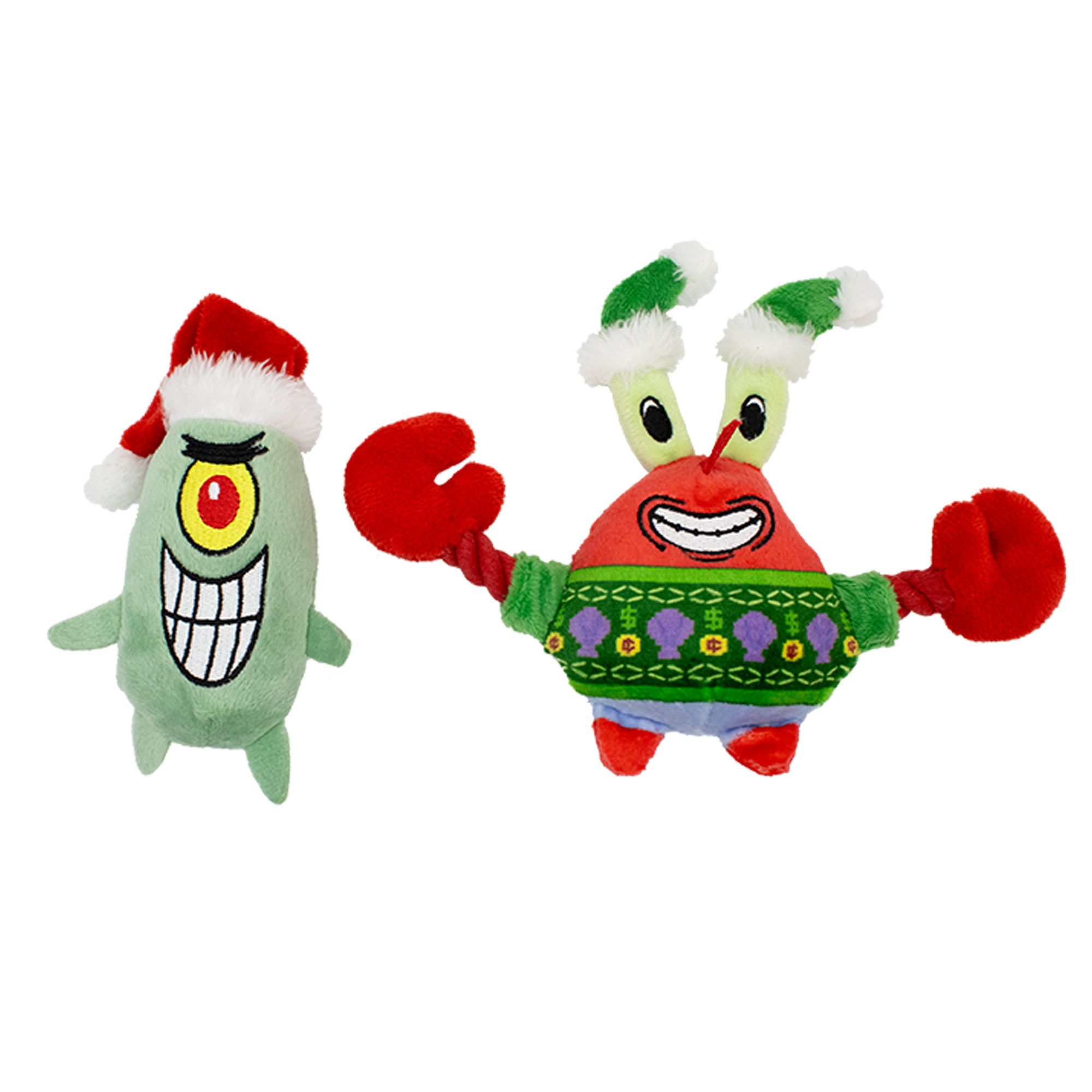 Licensed Brand Spongebob Plankton Krabs Holiday Plush Dog Toys, 2 Pack in Red/Green | PetSmart
