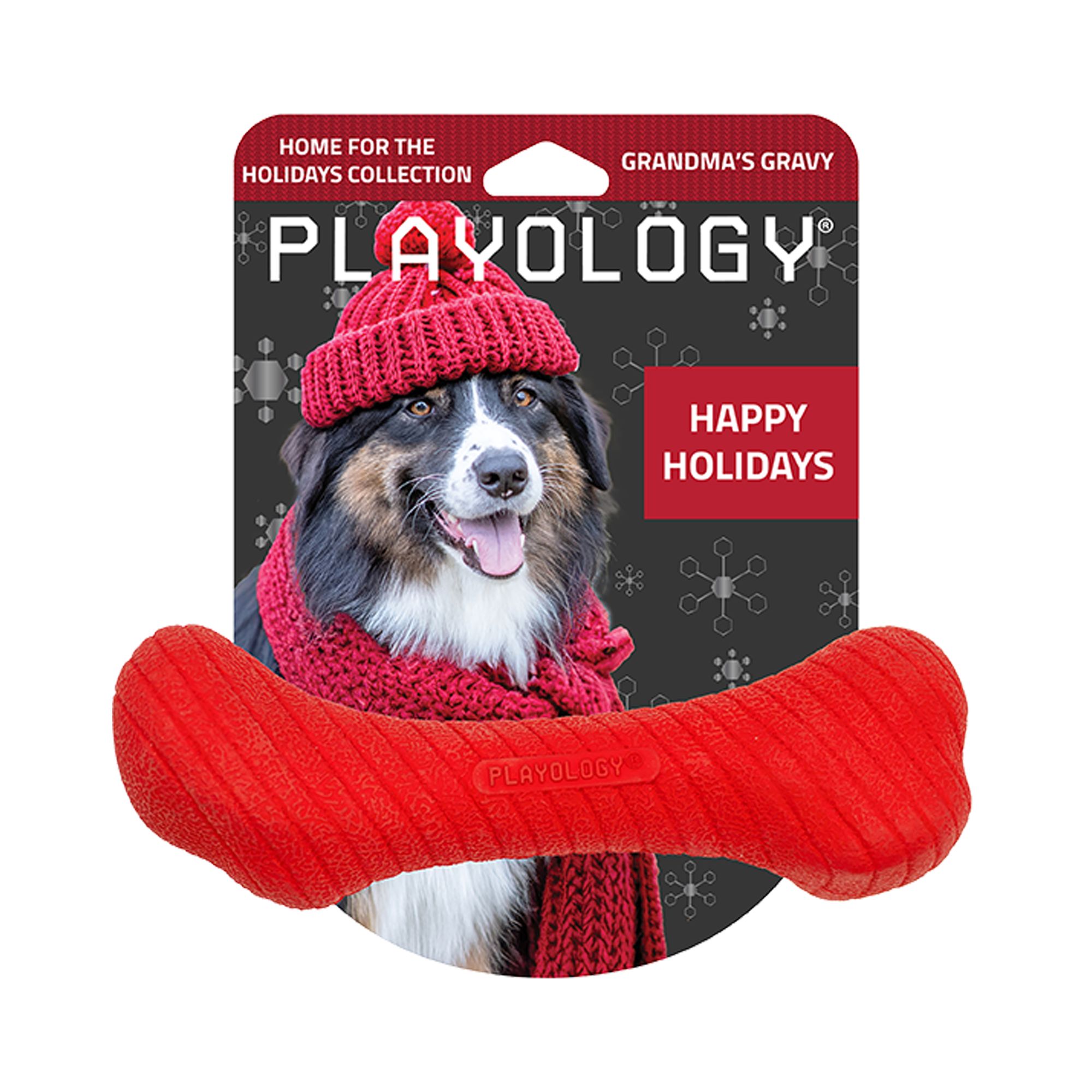 Playology Holiday Grandma's Gravy Scented Crunch Bone Dog Toy, Jumbo in Red | PetSmart