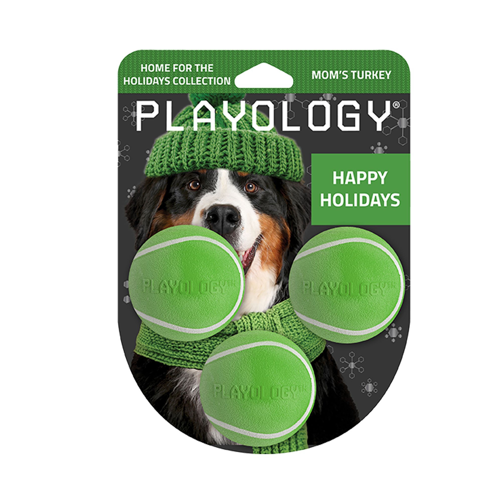 Playology Holiday Mom's Turkey Scented Squeaky Chew Ball Dog Toy, Small, 3 Pack in Green | PetSmart