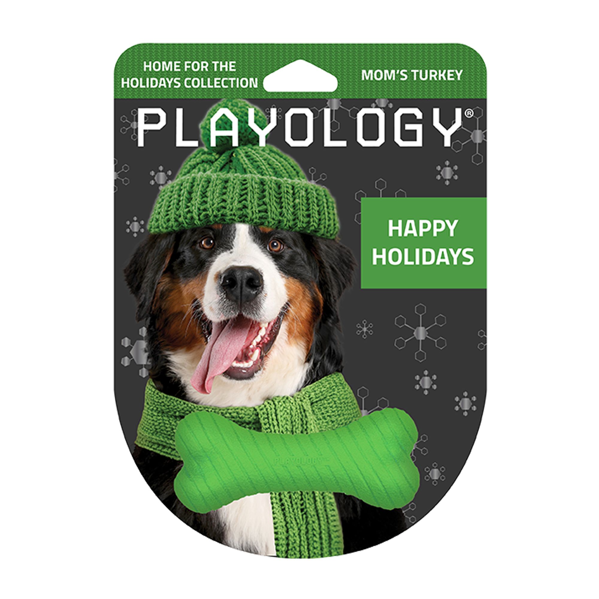 Playology Holiday Mom's Turkey Scented Dual Layer Bone Dog Toy, Medium in Green | PetSmart