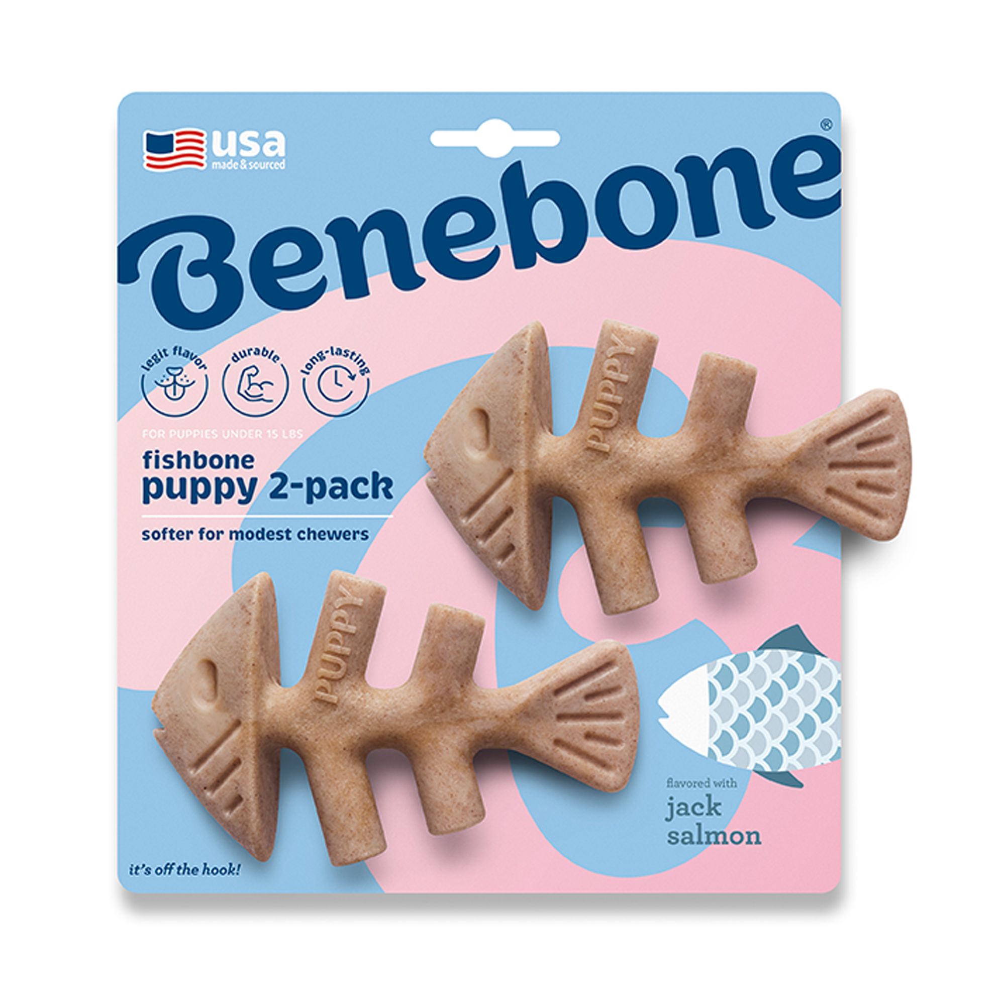 Benebone Puppy Fishbone 2 Pack size: in Salmon | PetSmart