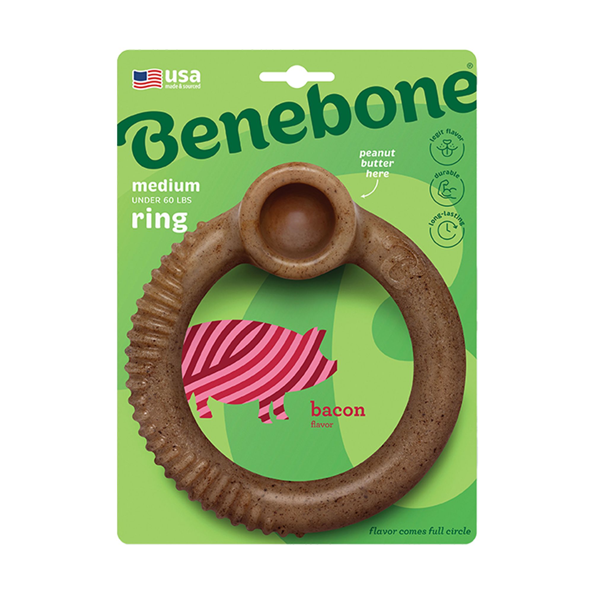 Benebone Ring Shape Dog Chew Toy Bacon Flavor, Size: Medium | PetSmart