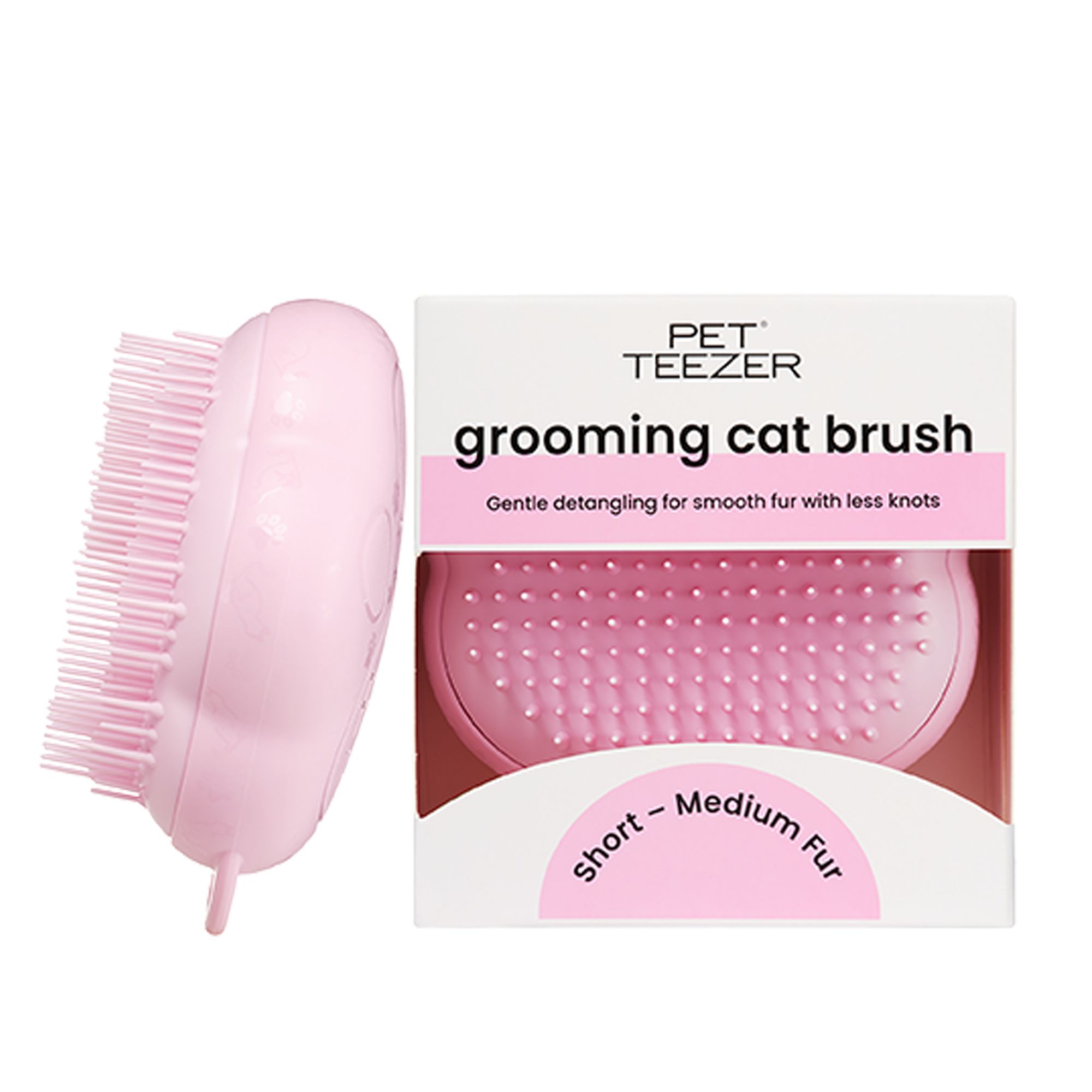 Pet Teezer Cat Grooming Brush - Short- Medium Fur - Pink
