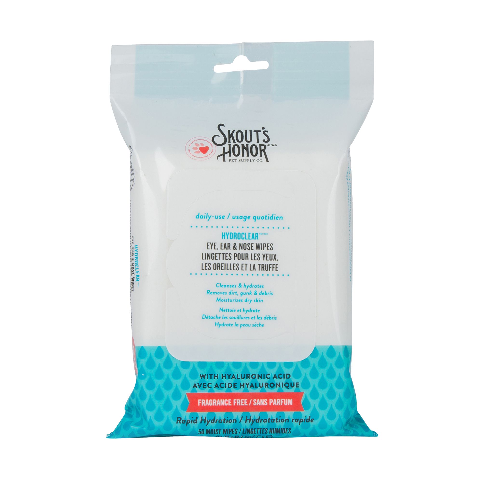 Skout's Honor HydroClear Cat Eye, Ear & Nose Wipes, 50ct
