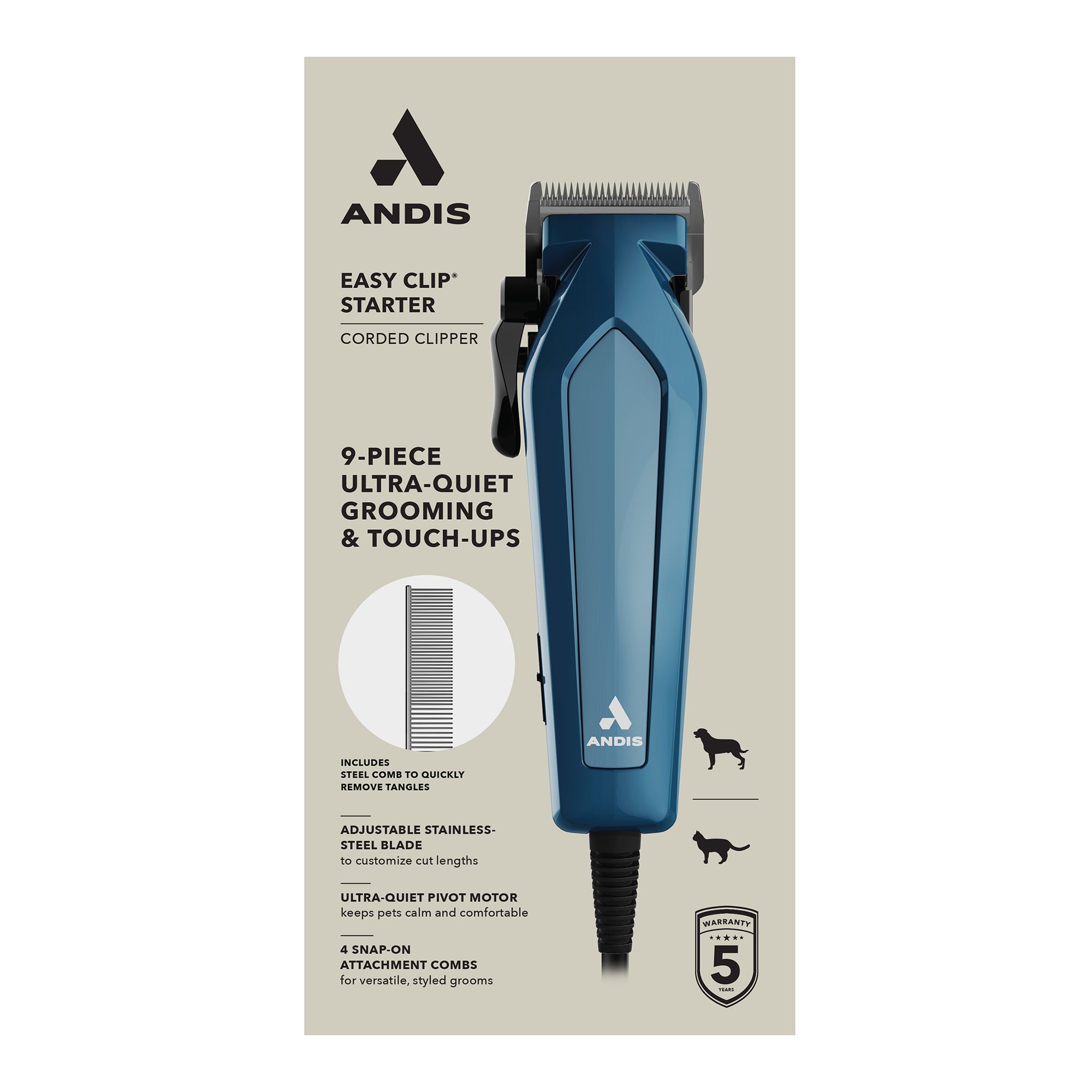 Andis® Ultra Quiet Easy Clip Starter Kit For Dog & Cat, Includes 4 Attachment Combs