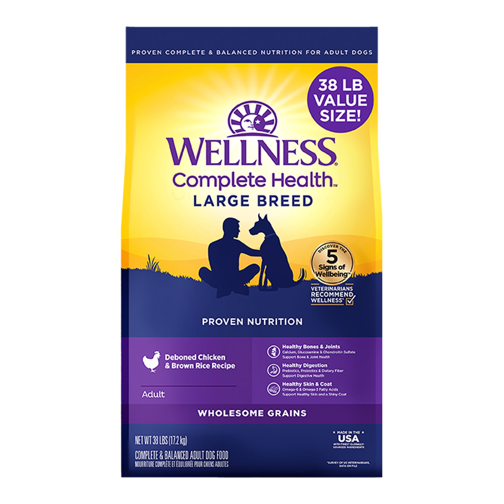 Wellness Complete Health Large Breed Adult Dog Food - Natural, Size: 38 lb, Flavor: Chicken | PetSmart Green