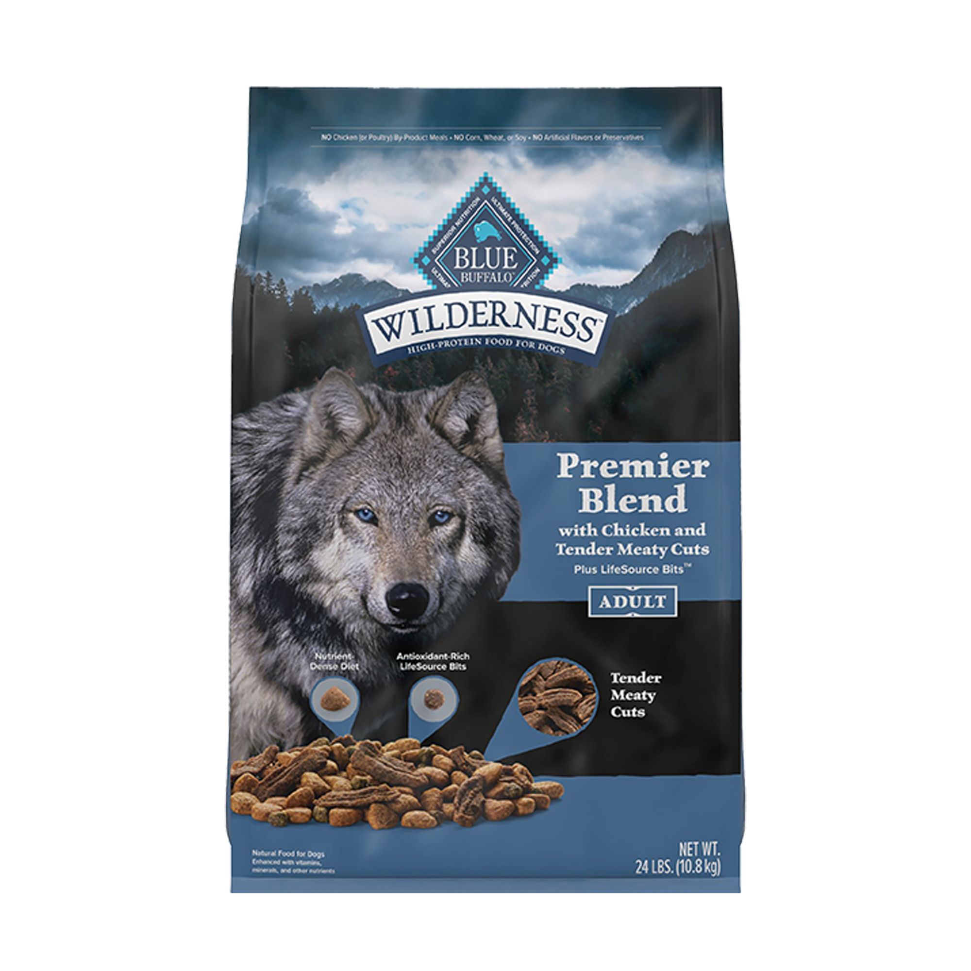 Blue Buffalo Wilderness Premier Blend Adult Dry Dog Food - Chicken with Meaty Cuts, Size: 24 lb | PetSmart
