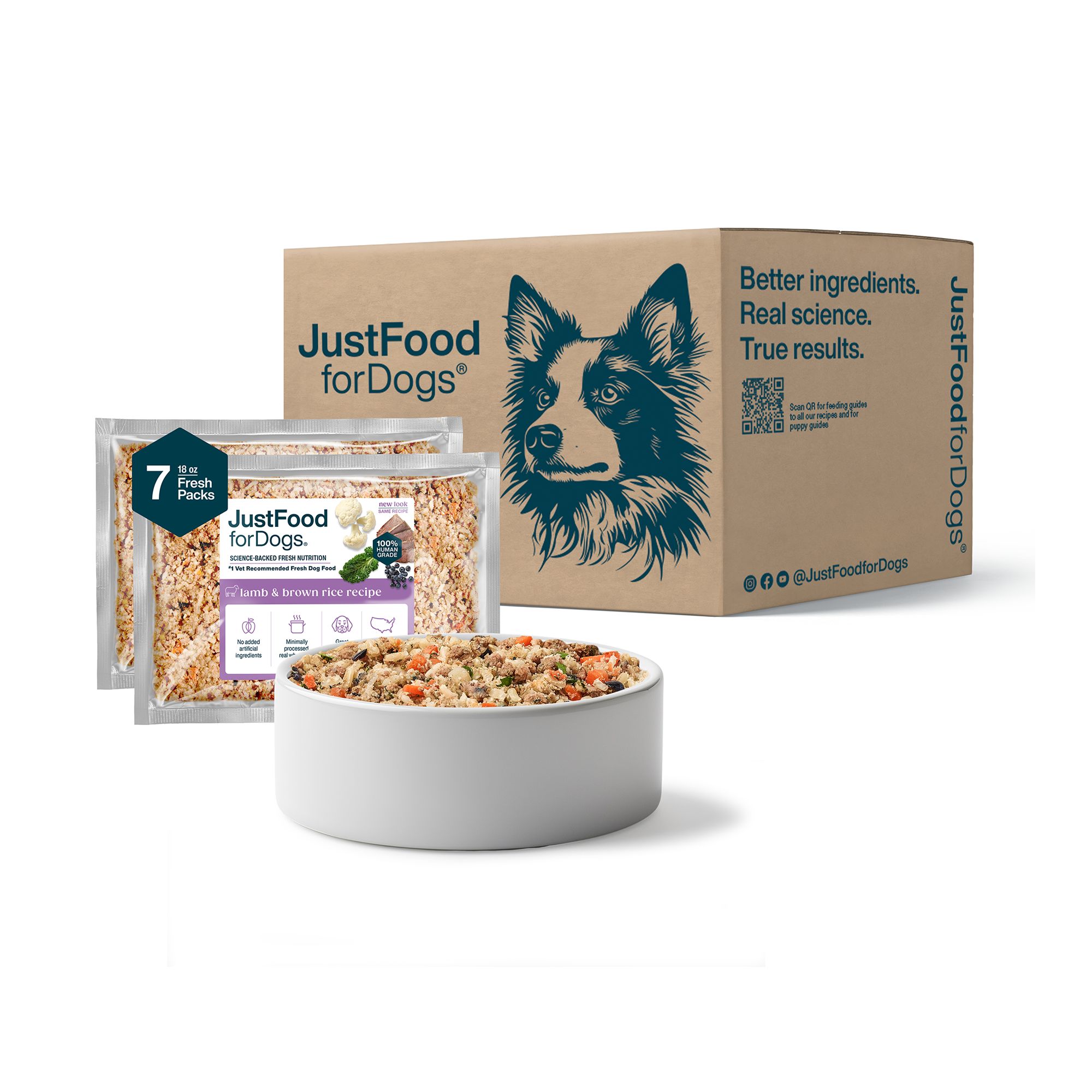 JustFoodForDogs All Life Stages Frozen Dog Food - Multipack, 7 Count 18 oz, Flavor: Lamb | PetSmart Brown
