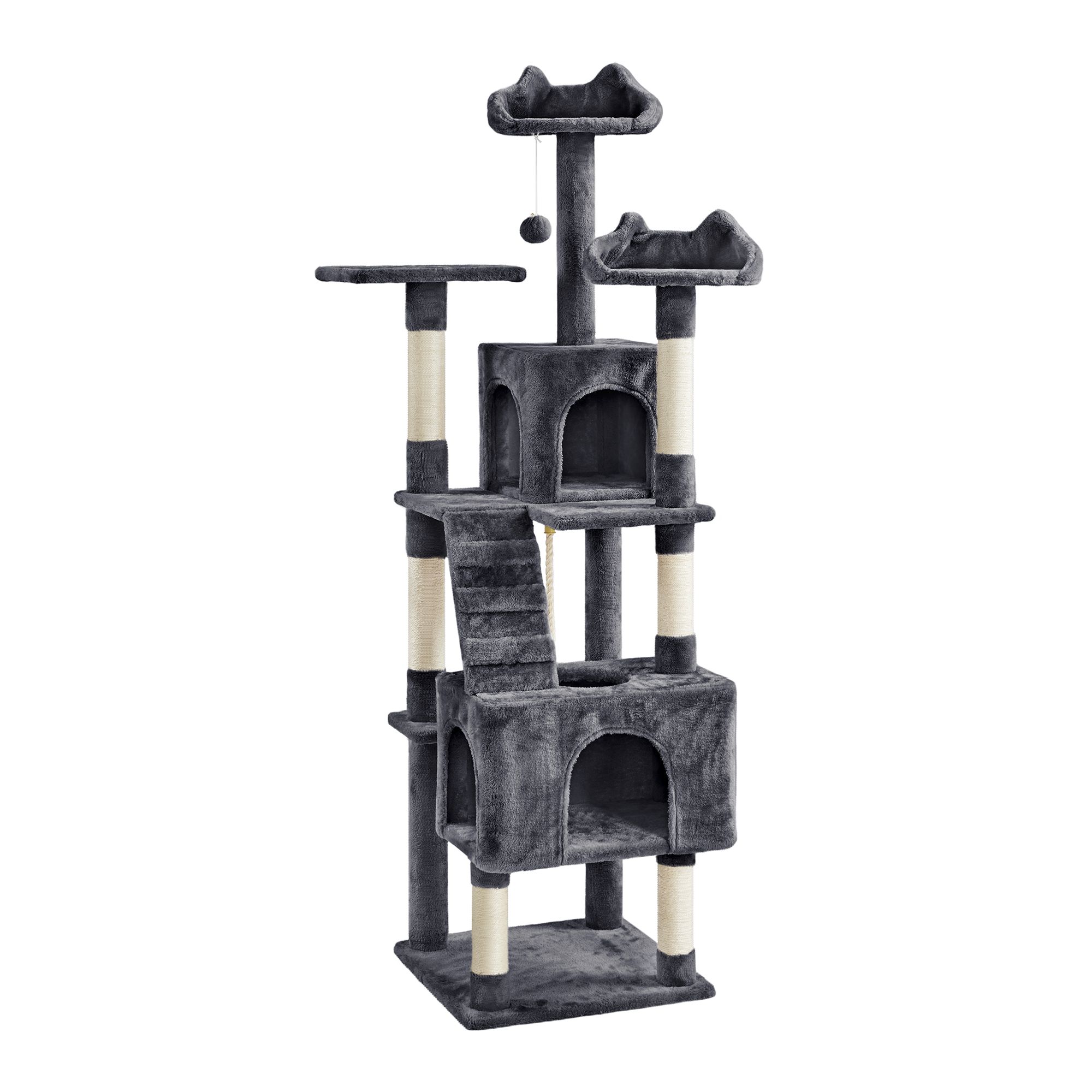Yaheetech Cat Deluxe Multi-Level Tree Tower with Condos - 72 in Dark Grey | PetSmart