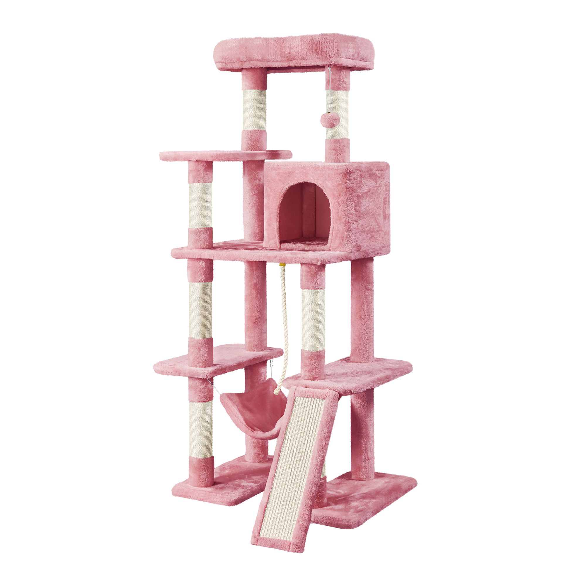 Yaheetech Cat Large Tower with Hammock Scratching Posts - 63 in Pink | PetSmart