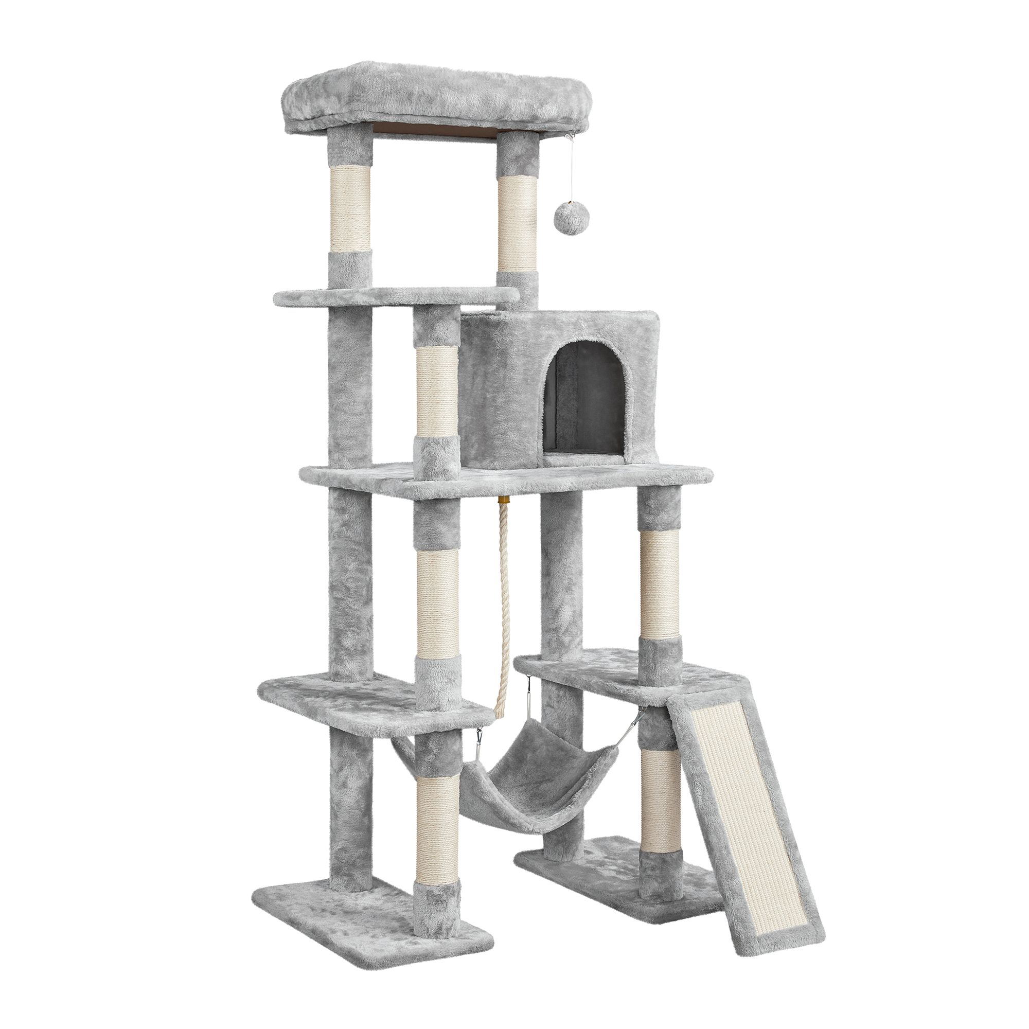 Yaheetech Cat Large Tower with Hammock Scratching Posts - 63 in Light Grey | PetSmart