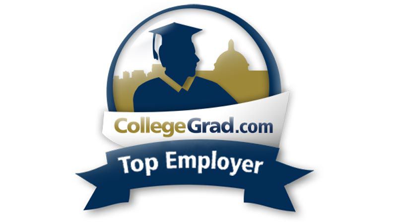 Logo reading CollegeGrad dot com, Top Employer.