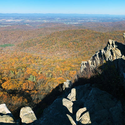 A view of Humpback Rocks, George Washington National Forest in the fall