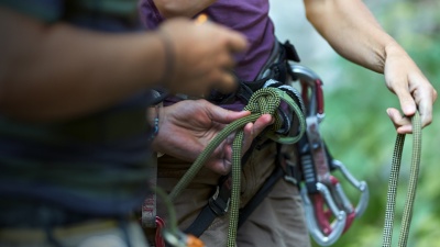 Two climbers with gear