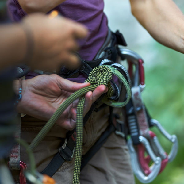 Two climbers with gear